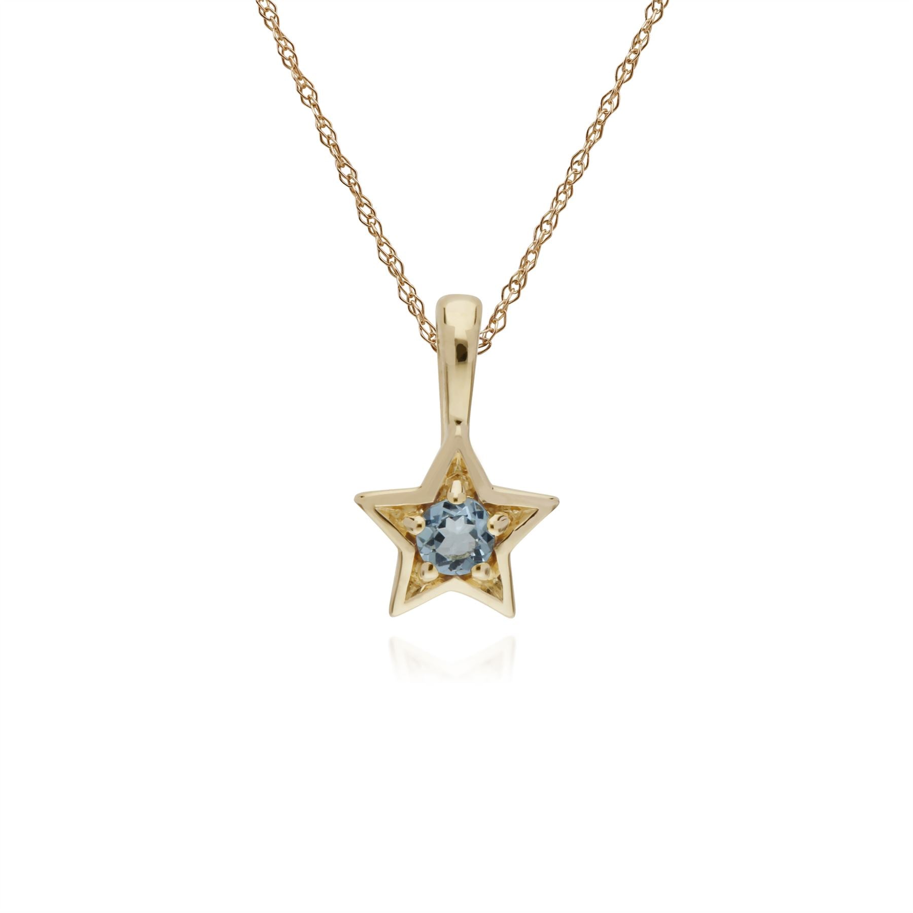 Aigue-Marine Collier, 9 ct Or Jaune Aigue-Marine Pierre Unique Étoile Pendentif sur 45cm Chaîne