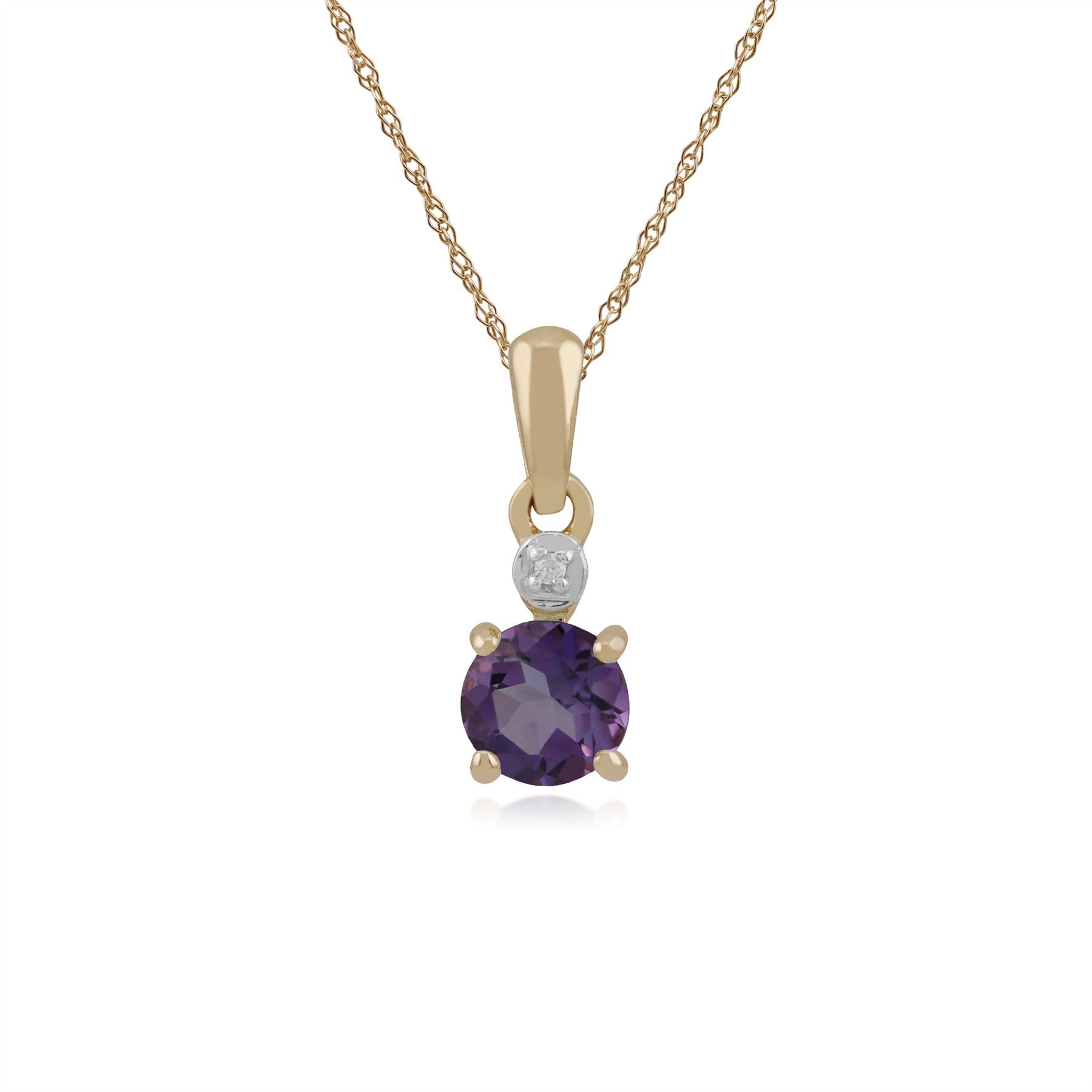 Pendentif Classique Or Jaune 375 Améthsyte Ronde et Diamant