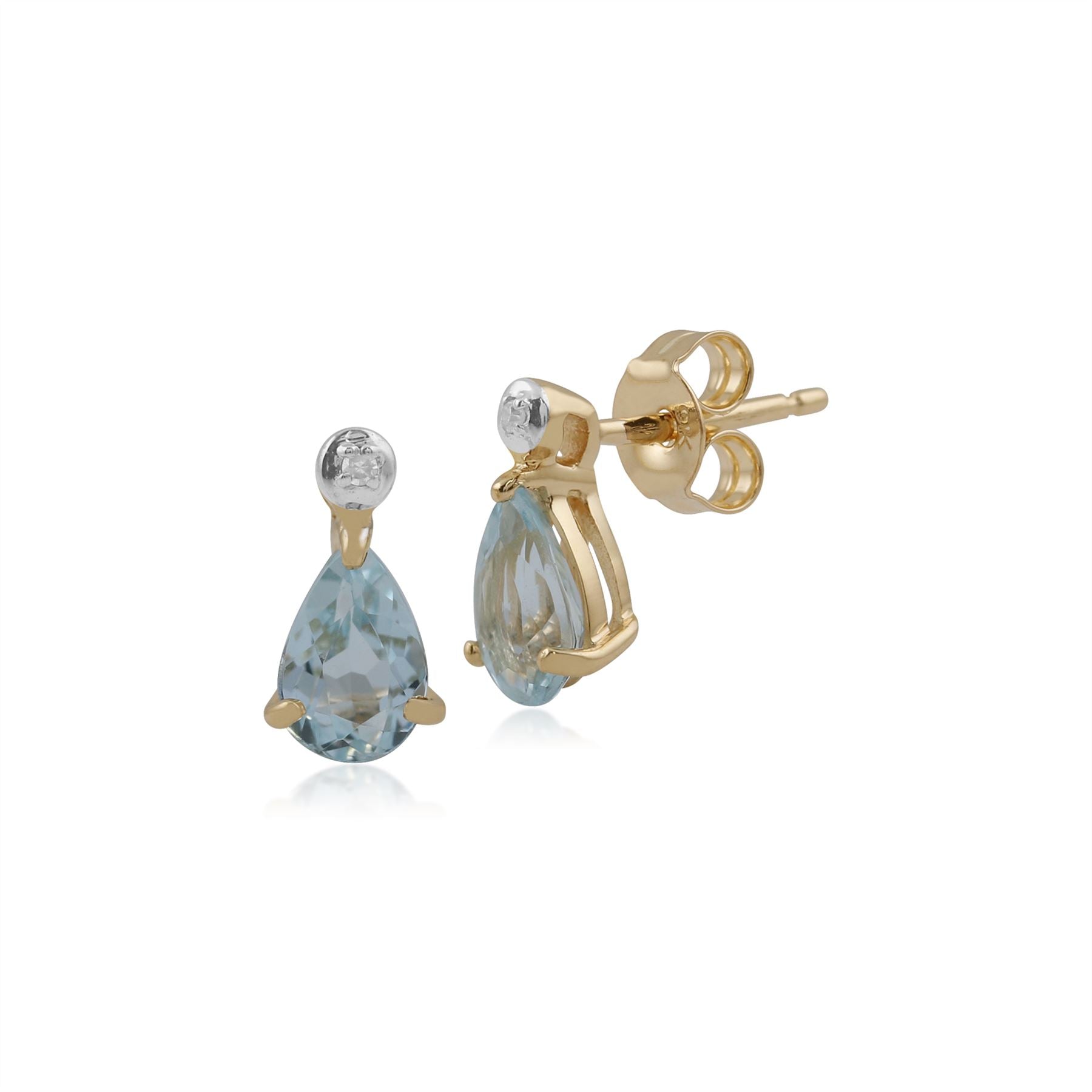 Pendentif et Boucles d'Oreilles Clou Classique Or Jaune 375 Topaze Bleue Poire et Diamant