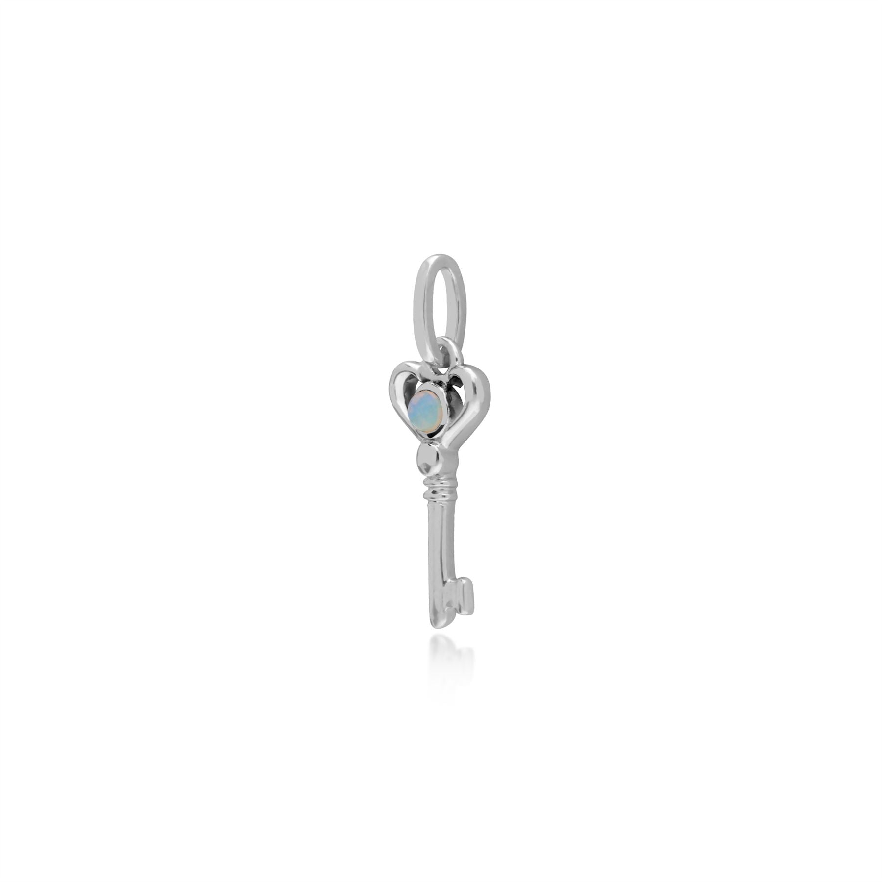 Pendentif Classique Argent 925 Petite Clé avec Opale Ronde