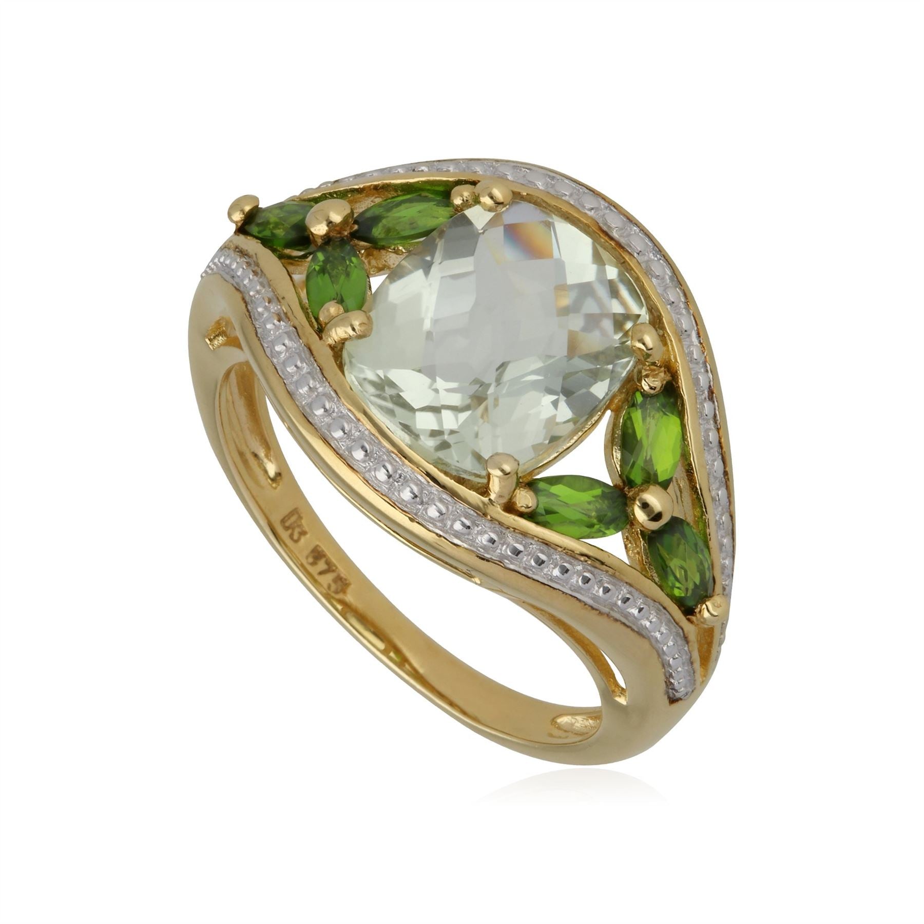 Bague Kosmos Or Jaune 375 Quartz vert et Chrome Diopside