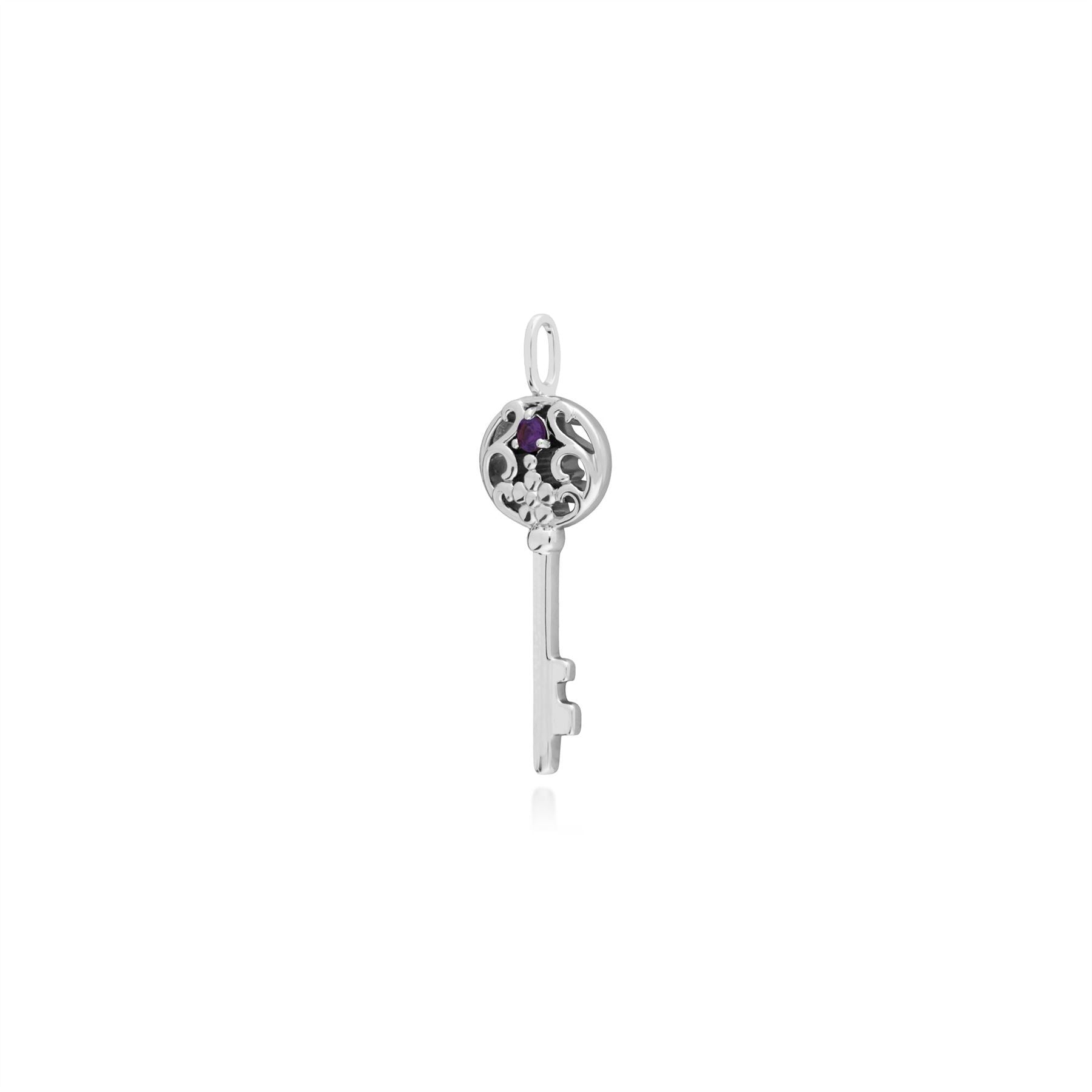 Pendentif Classique Argent 925 Grande Clé avec Améthsyte Rond