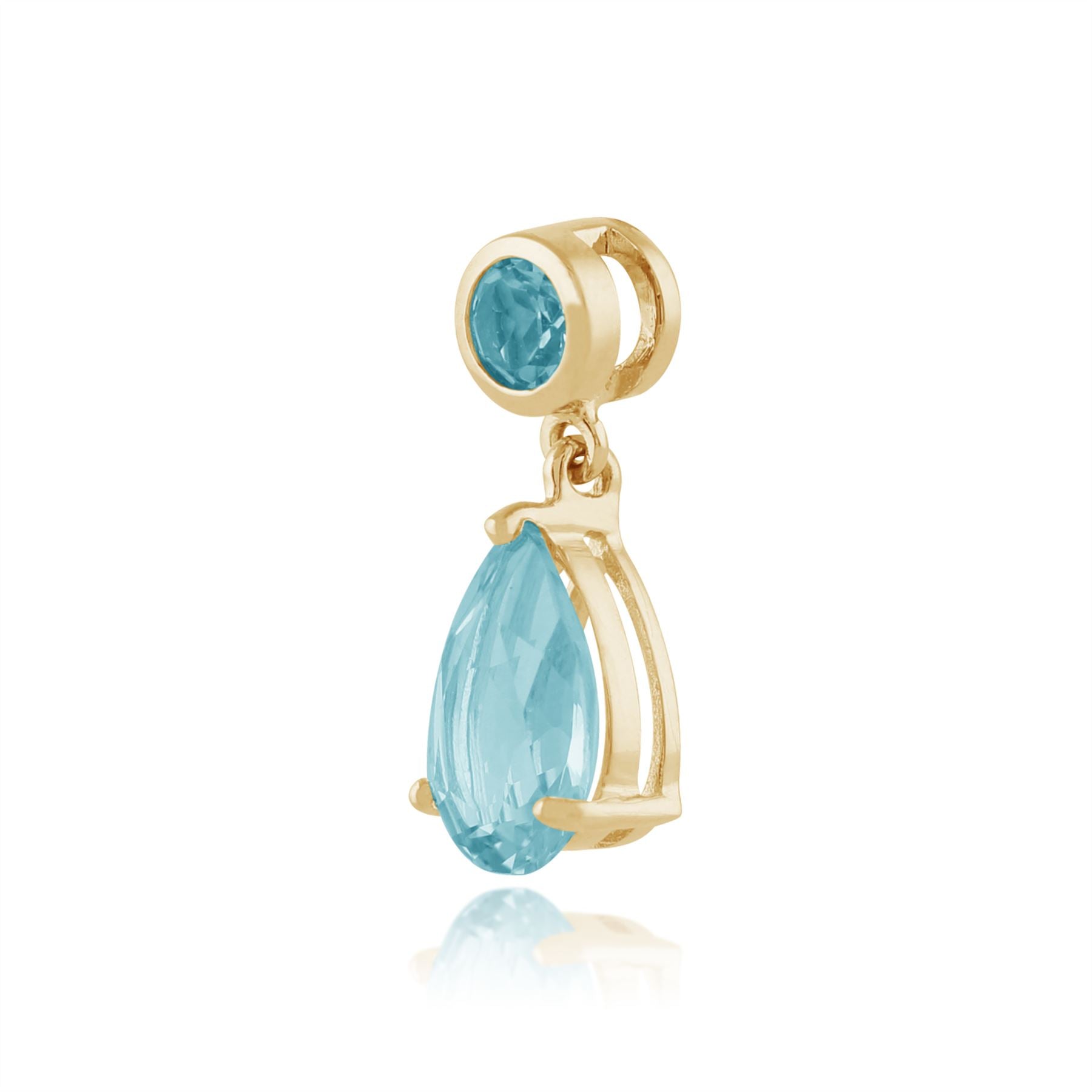 Pendentif et Boucles d'Oreilles Pendantes Classique Or Jaune 375 Topaze Bleue Ronde et Poire