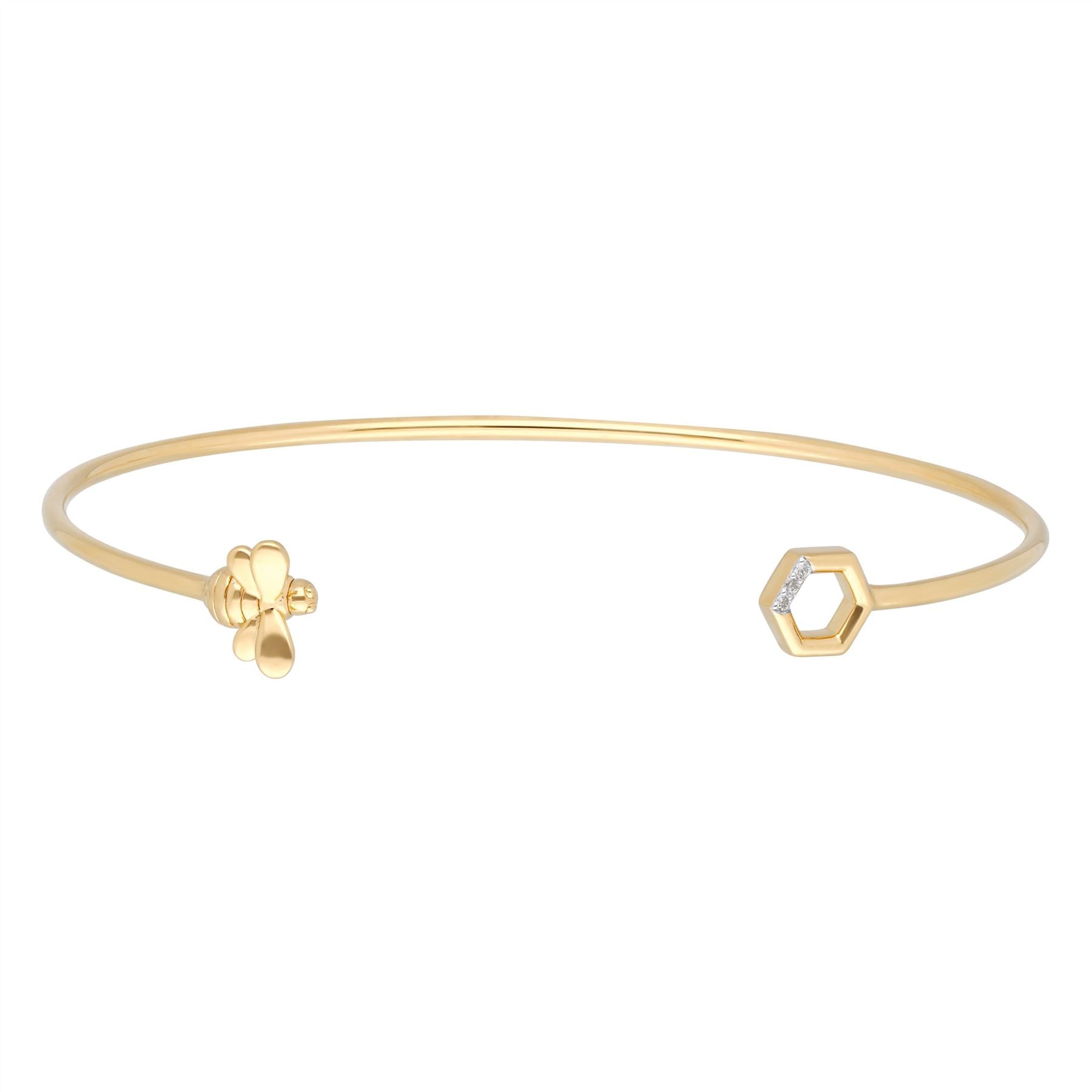 Barcelet Jonc Hexagones Abeilles Collection Honeycomb Or Jaune 375 Diamant