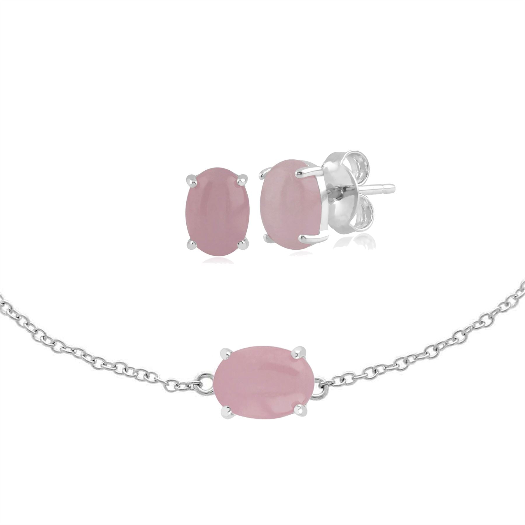Boucles d'Oreilles Clou et Bracelet Classique Argent 925 Kunzite Opaque Oval