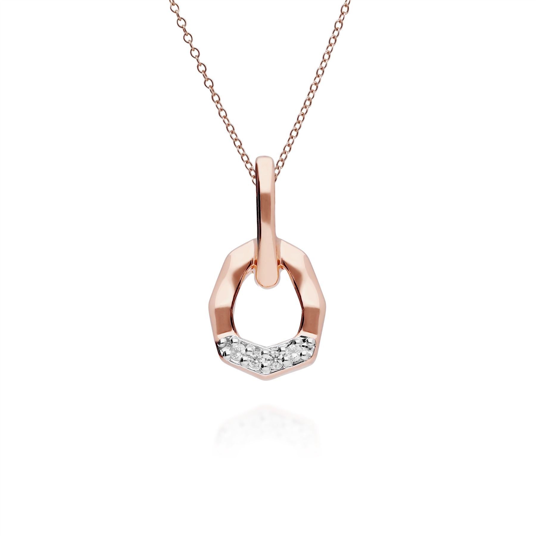 Bague et Pendentif Asymétrique Pavé Diamant Or Rose 375
