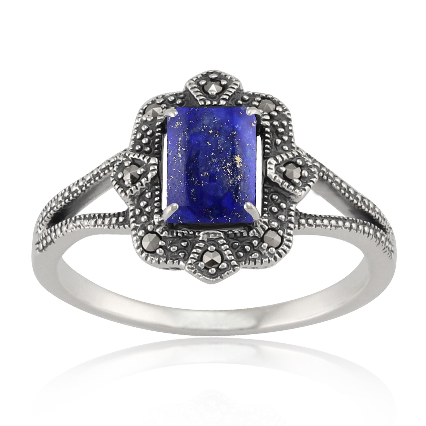 Bague Style Art Déco en Argent 925 avec Lapis Lazuli