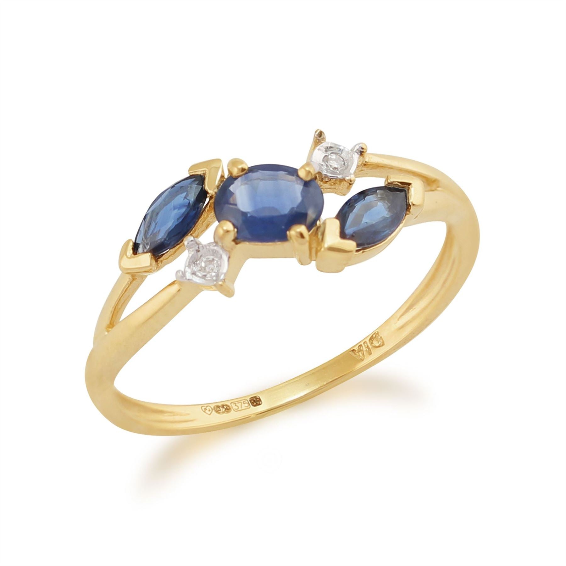 9 Ct Or Jaune 0.70ct CT Kanchanaburi SAPHIR ET DIAMANT classique bague