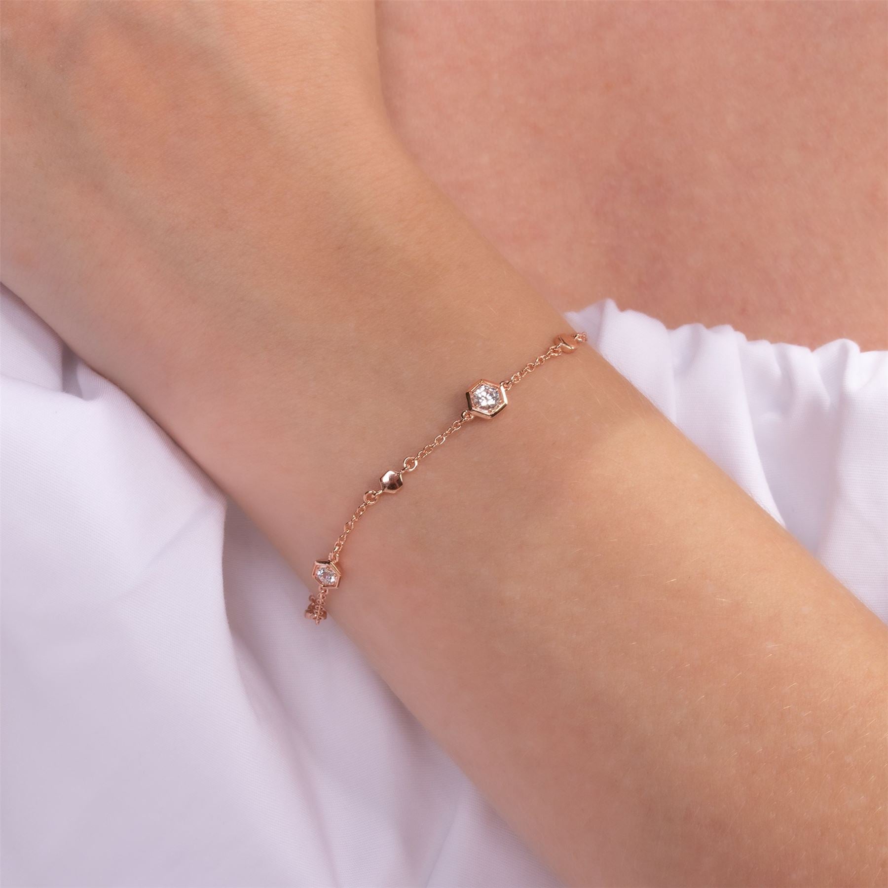 Bracelet Style Honeycomb Or Rose 375 Saphir Blanc