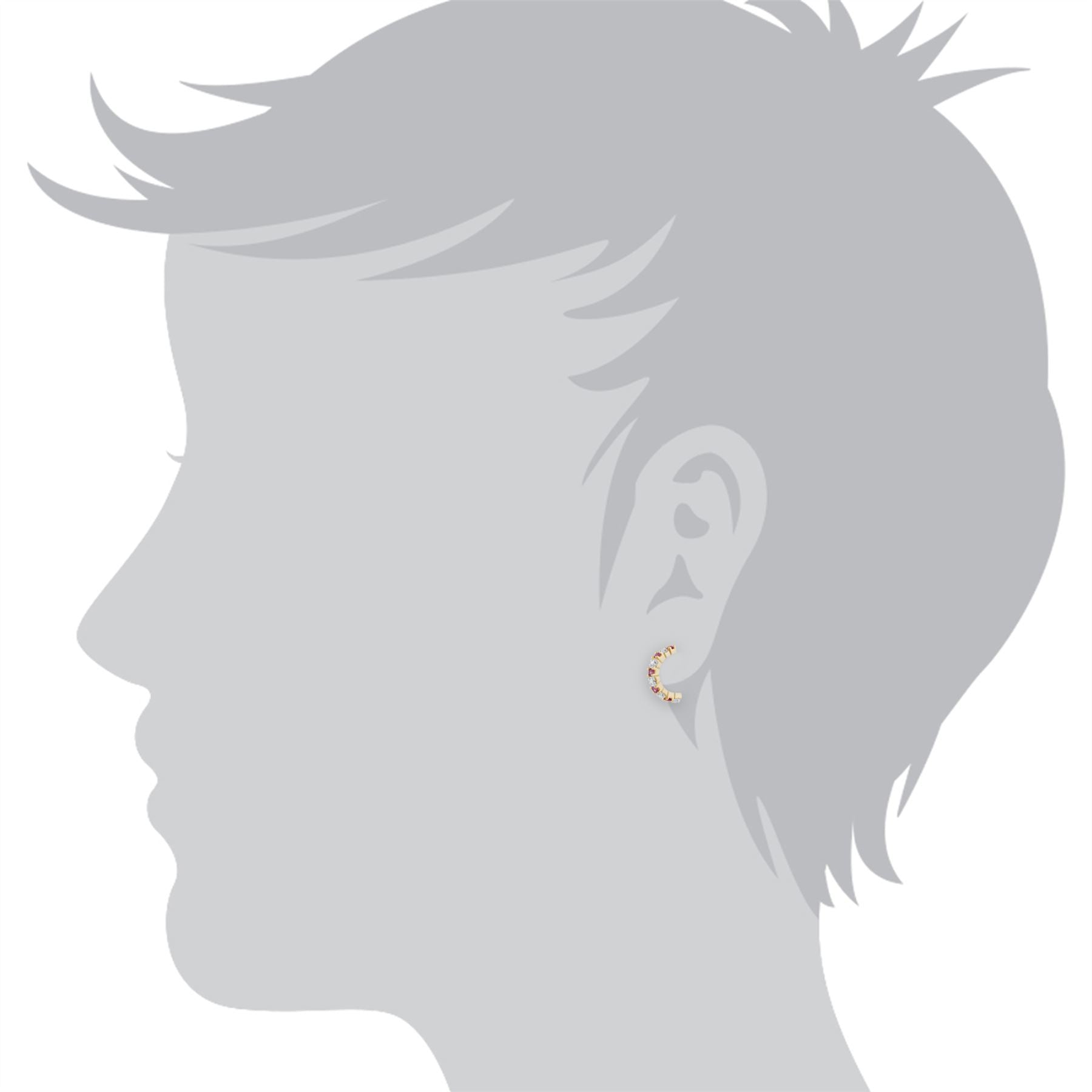 Boucles d'Oreilles Demi-Créoles Classique Or Jaune 375 Saphir Rose et Diamant