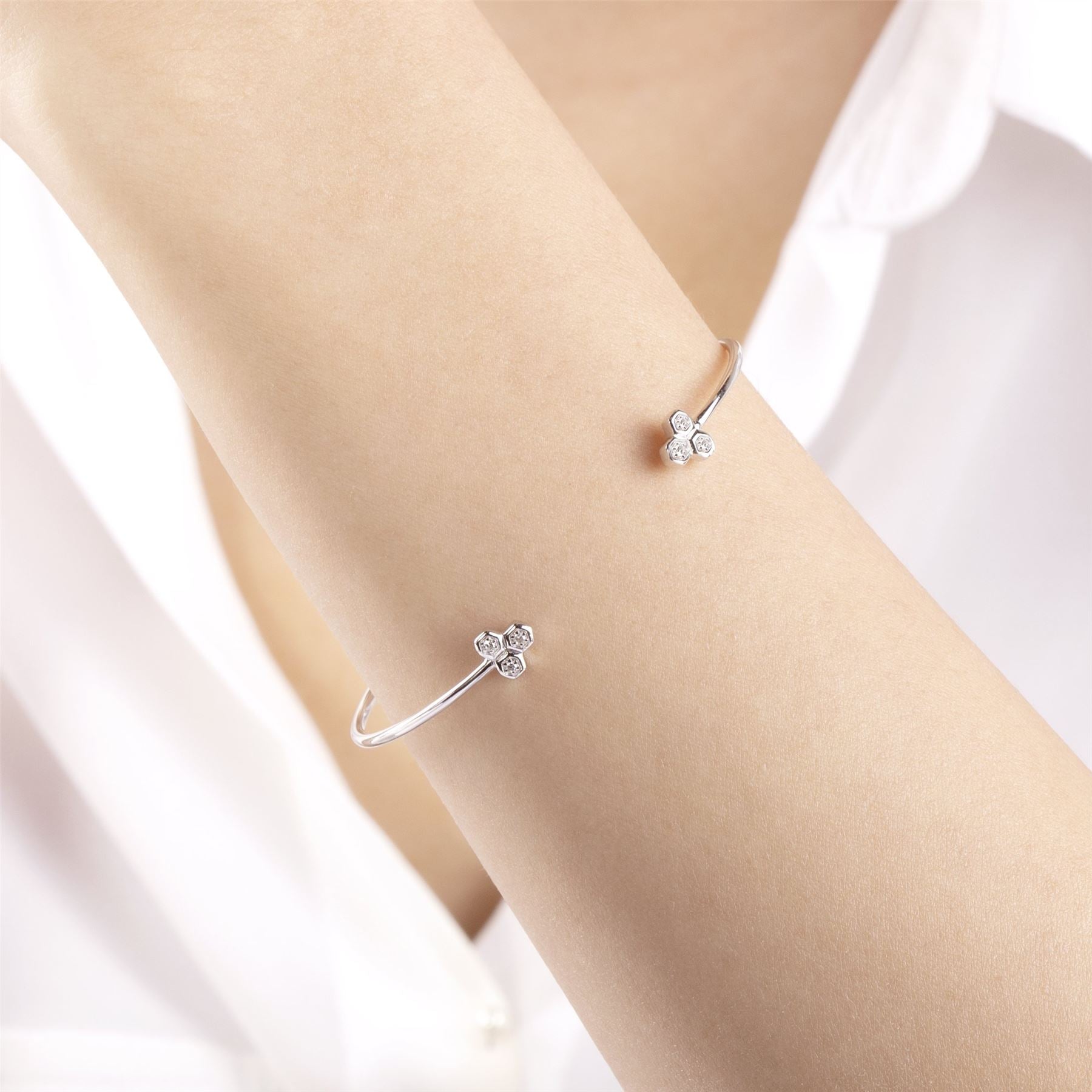 Bracelet Jonc Trilogie Géométrique Or Blanc 375 Diamant