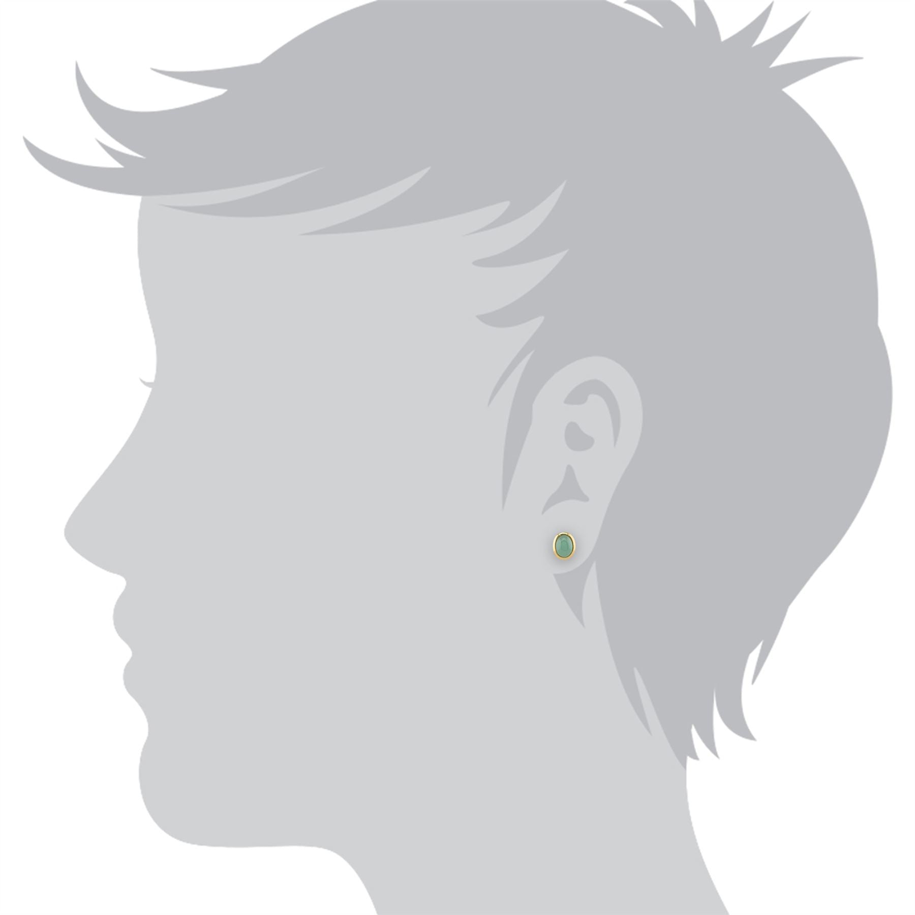 Boucles d'Oreilles Clou Classique Or Jaune 375 Jade Cabochon Oval