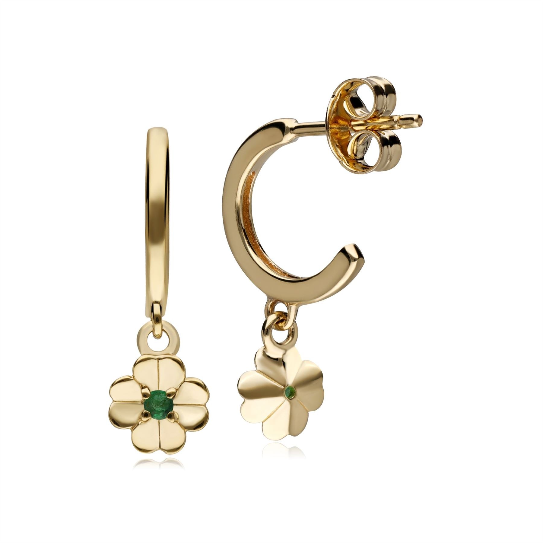 Boucles d'Oreilles Créoles Gardenia Trèfle avec Emeraude