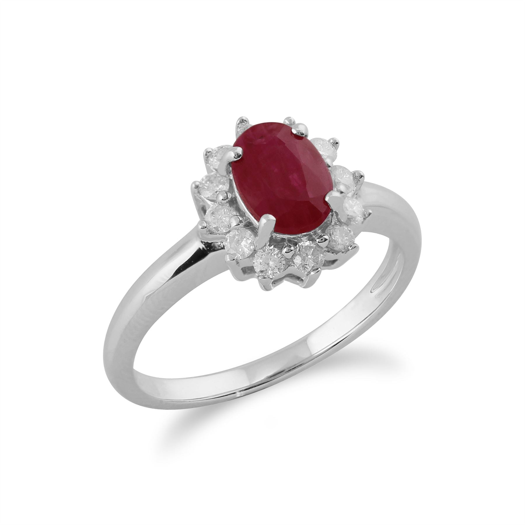 Bague Classique Or Blanc 375 Rubis Poire et Diamand halo