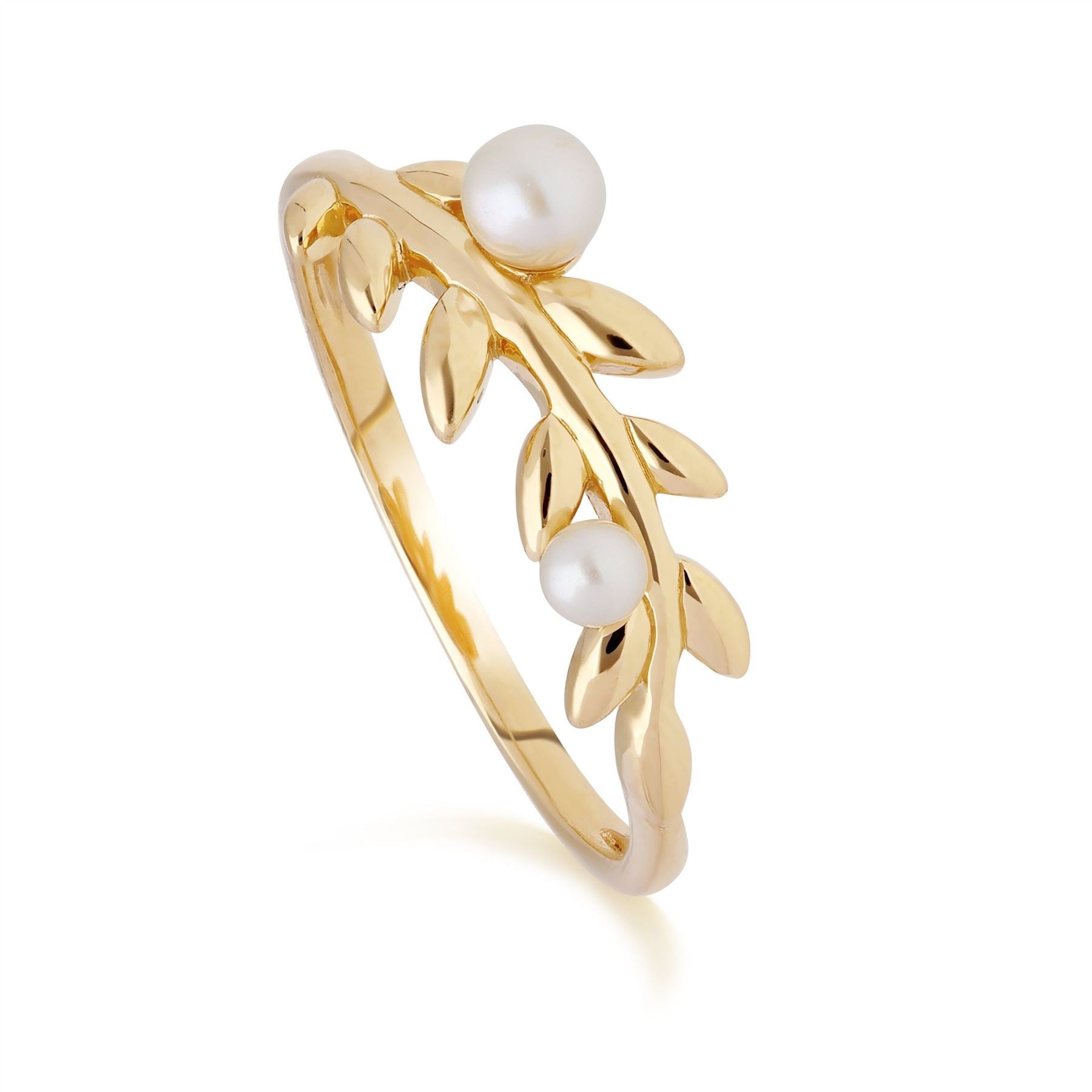 Bague et Collier O Leaf Argent 925 Plaqué Or Perle