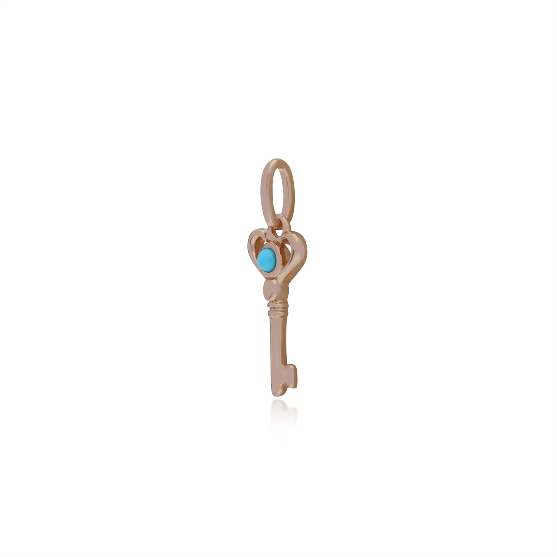 Pendentif Classique Argent 925 Plaqué Or Rose Petite Clé avec Turquoise Rond
