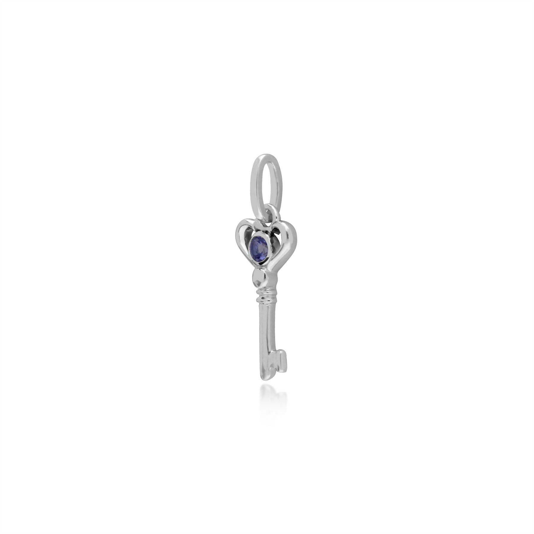Pendentif Classique Argent 925 Petite Clé avec Tanzanite Rond