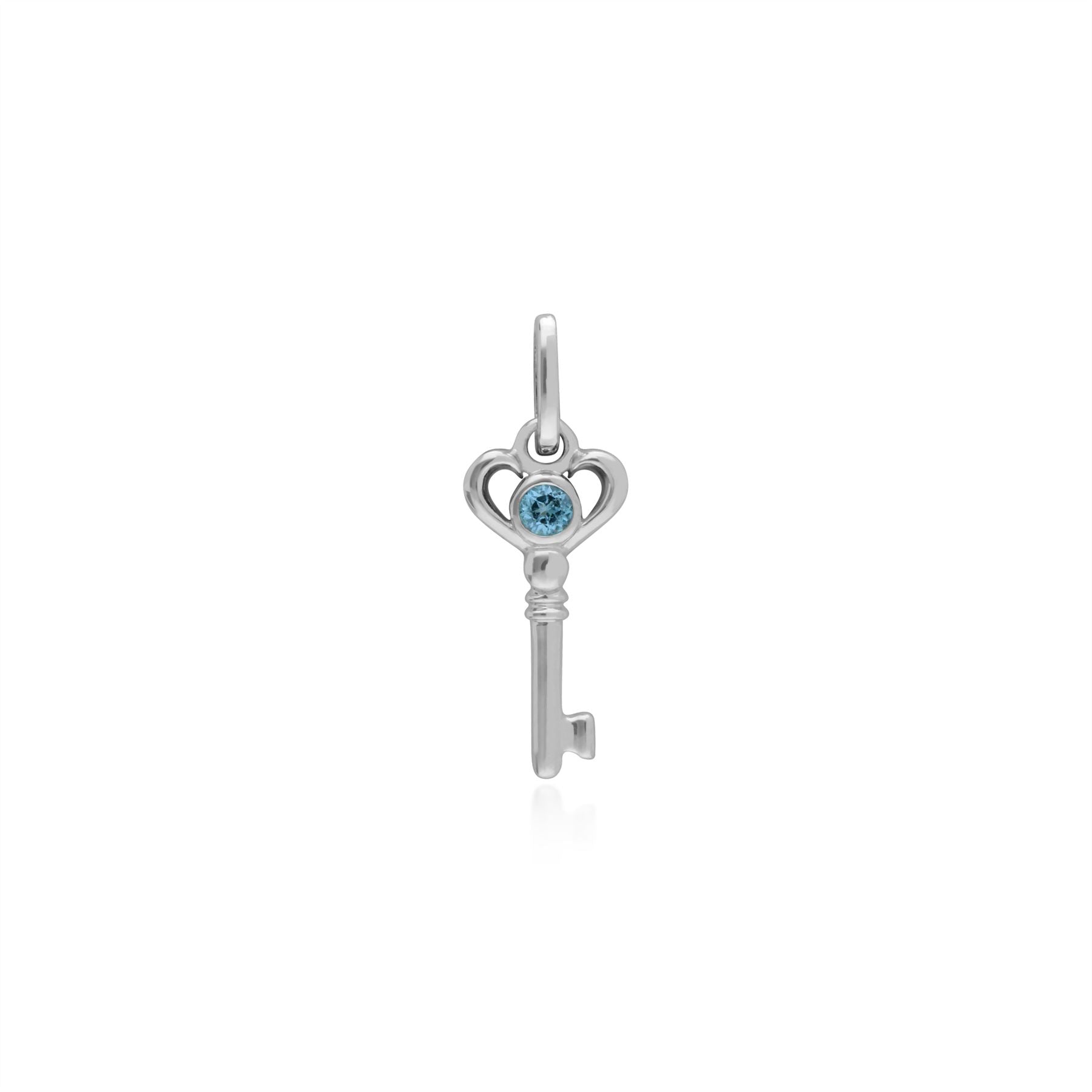 Pendentif Classique Argent 925 Petite Clé avec Topaz Bleu Rond