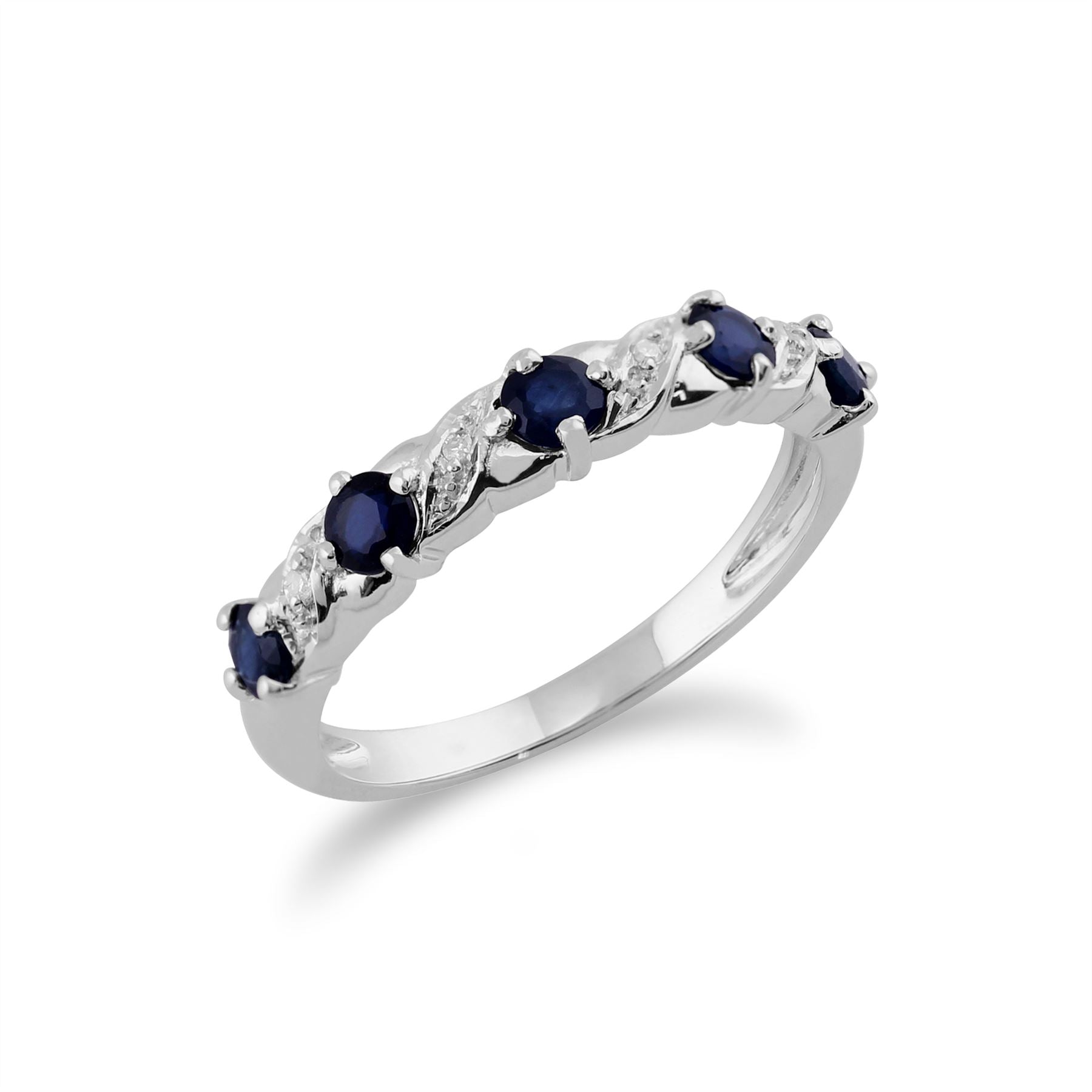 Bague Classique Demi-Eternité Or Blanc 375 Saphir et Diamant