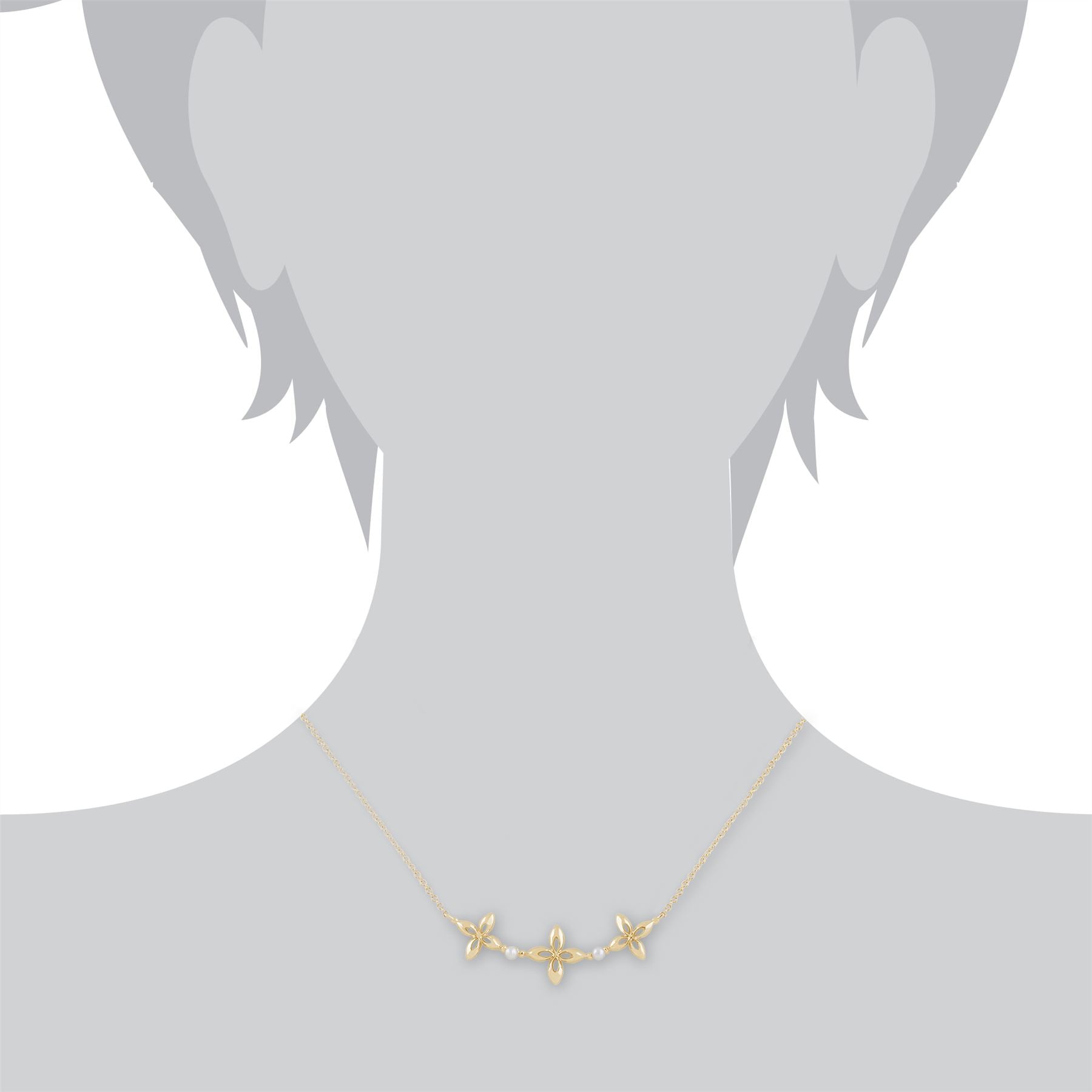 Collier de Perles, 9 CT or Jaune 0,20 CT Perle Ixora Fleur 45cm Collier