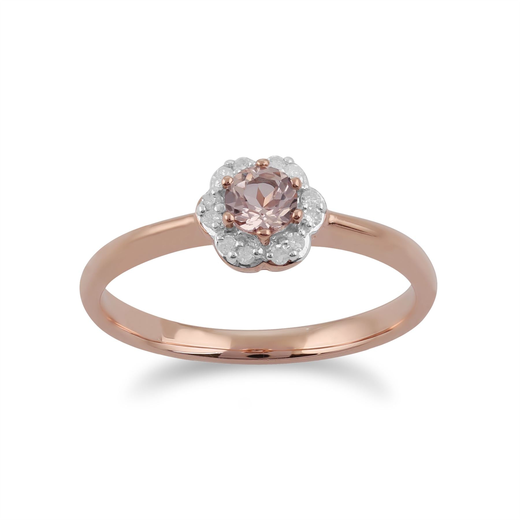 Gemondo Morganite Bague, 9 CT or Rose 0.18ct Morganite & Diamant Bague Fleur