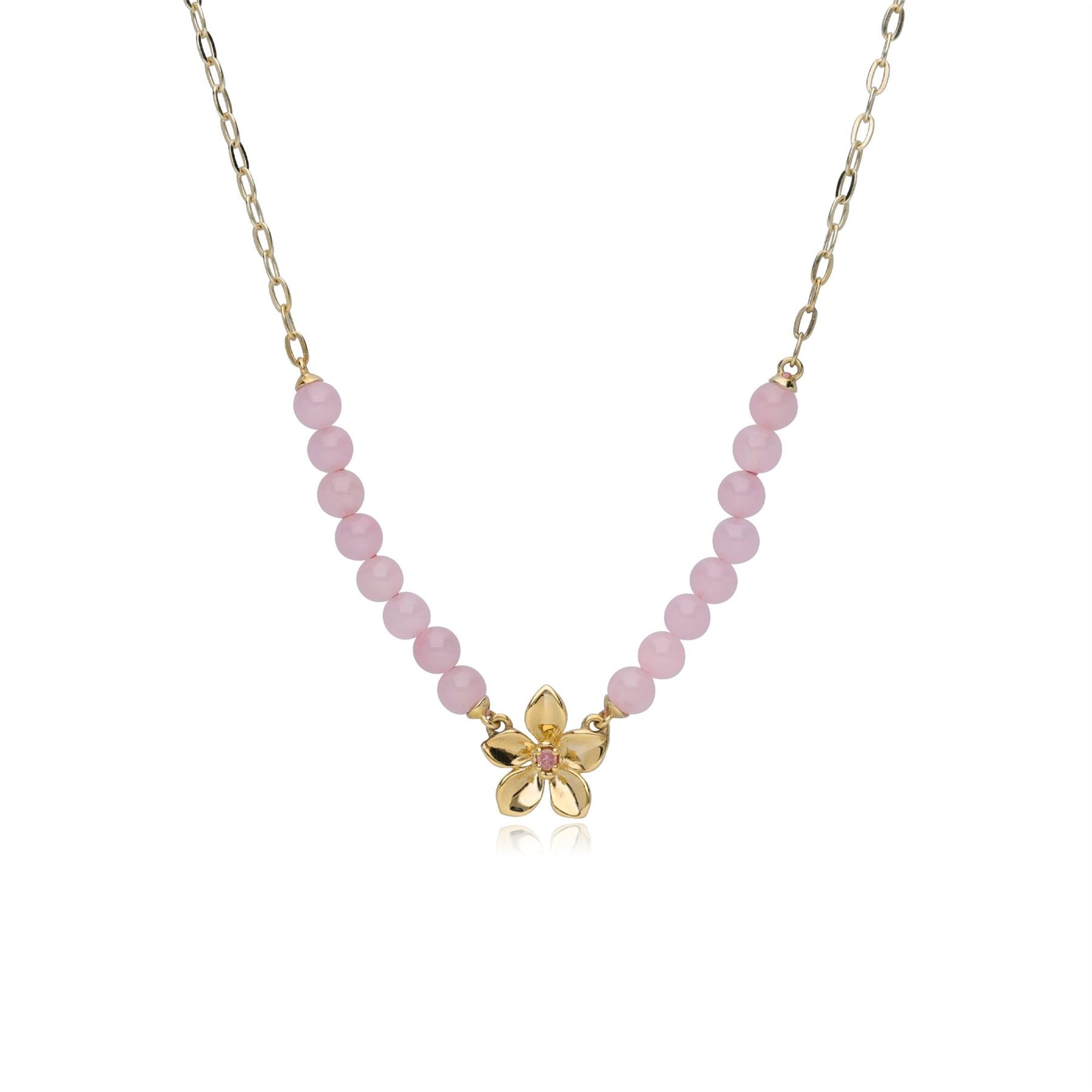 Collier Floral ECFEW™ 'The Creator' Jadeite Teinte Rose et Tourmaline Rose