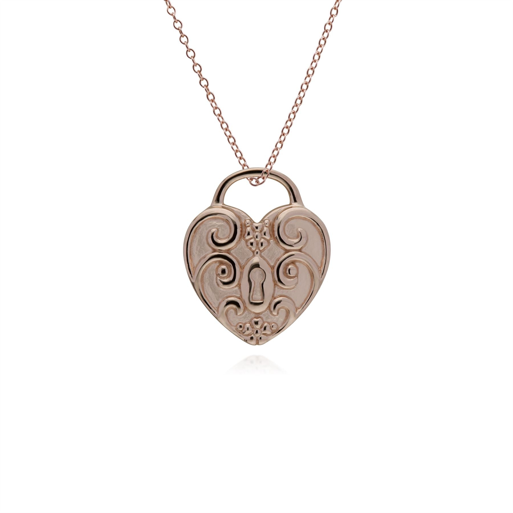 Pendentif Classique Cadenas Cœur Argent 925 Plaqué Or Rose et Charms Grande Clé Opale