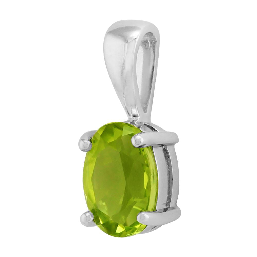 Pendentif Classique Or Blanc 375 Péridot Oval