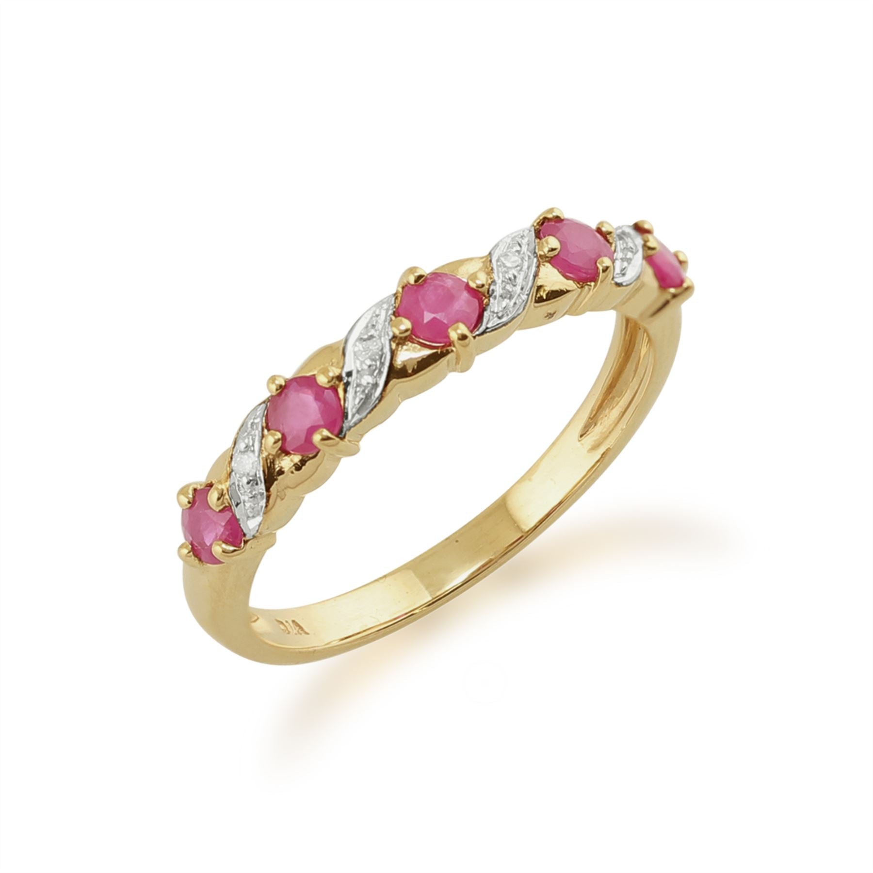 Bague Style Demi Eternité Or Jaune 9ct Rubis 0.50 ct & Diamant