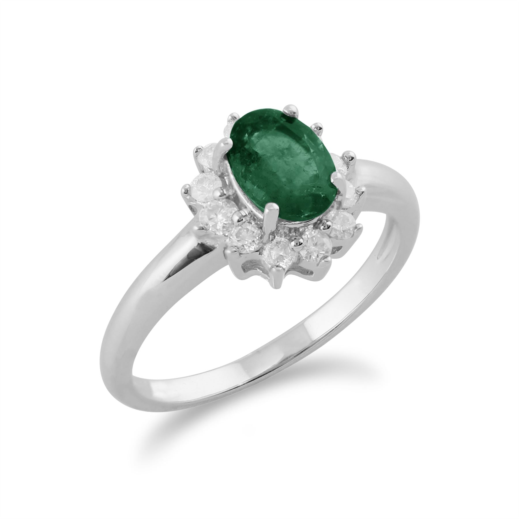 Bague Classique Or Blanc 375 Emeraude Poire et Diamand halo
