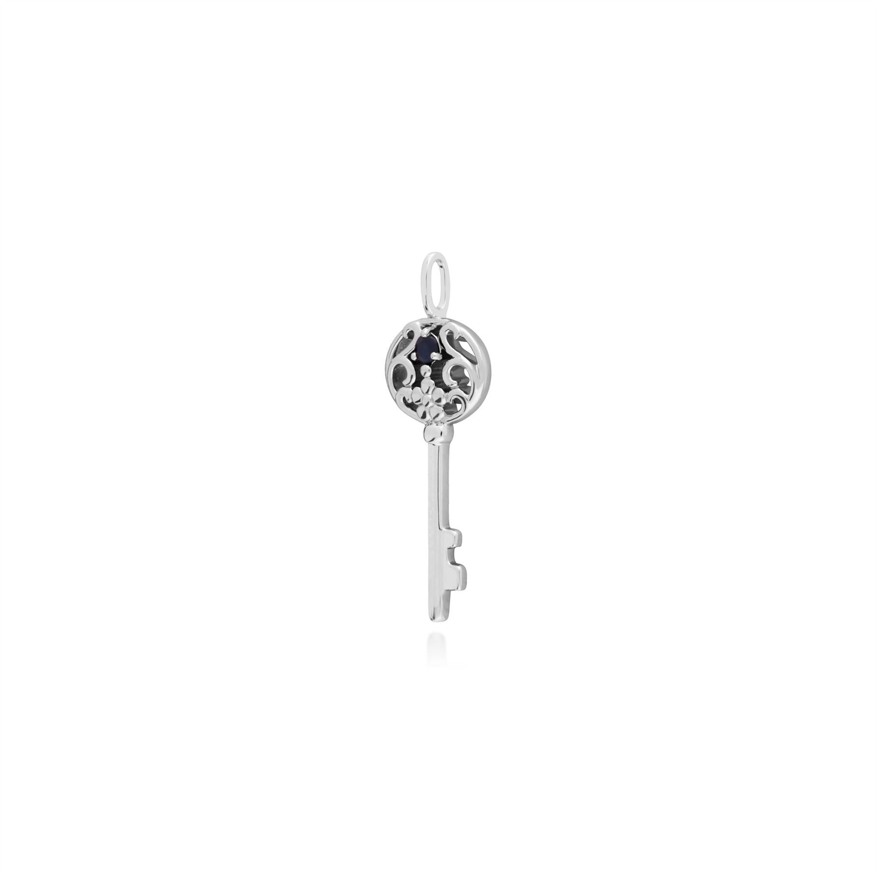 Pendentif Classique Argent 925 Grande Clé avec Rubis Rond