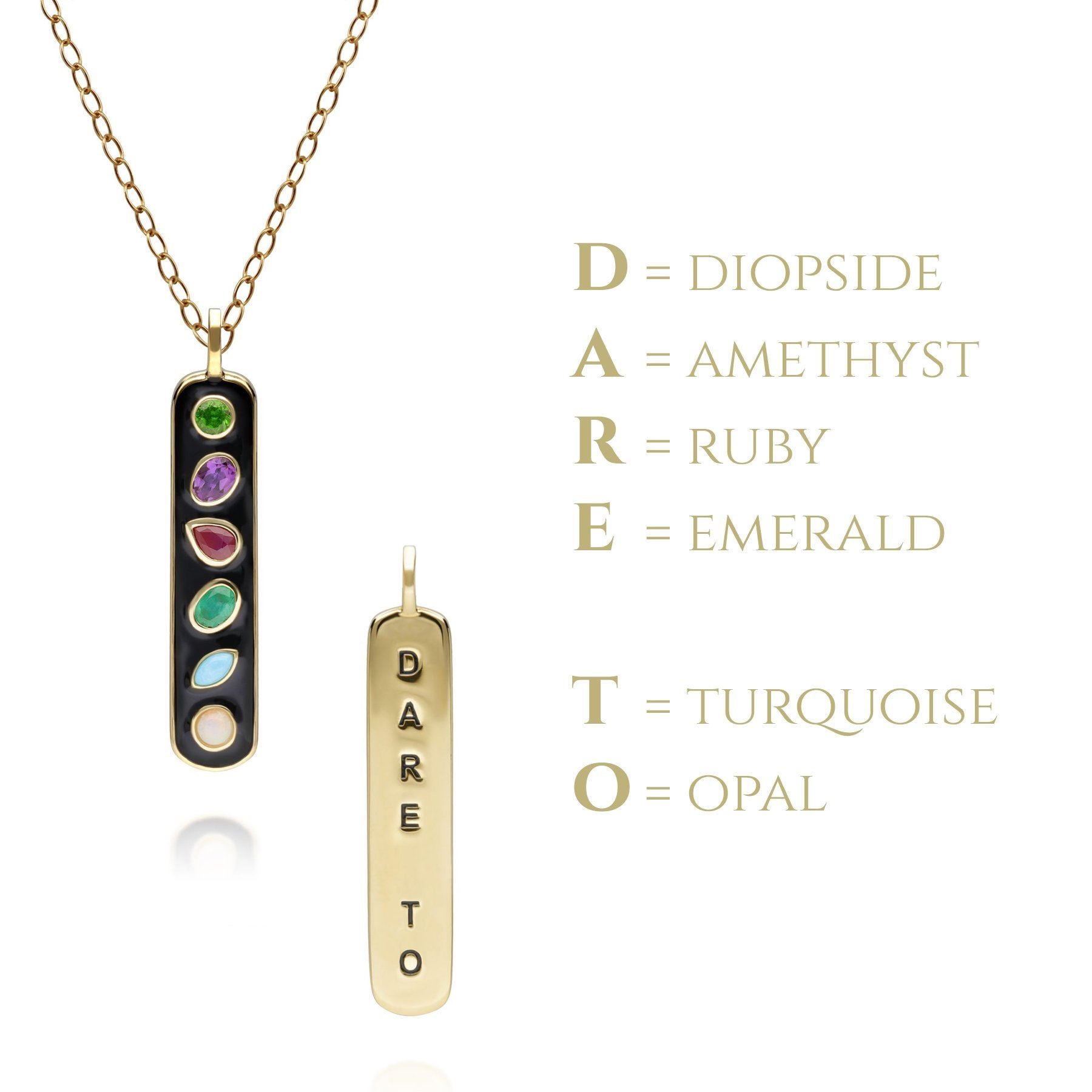 Pendentif Coded Whispers 'Dare To' Email Noire et Pierres Précieuses