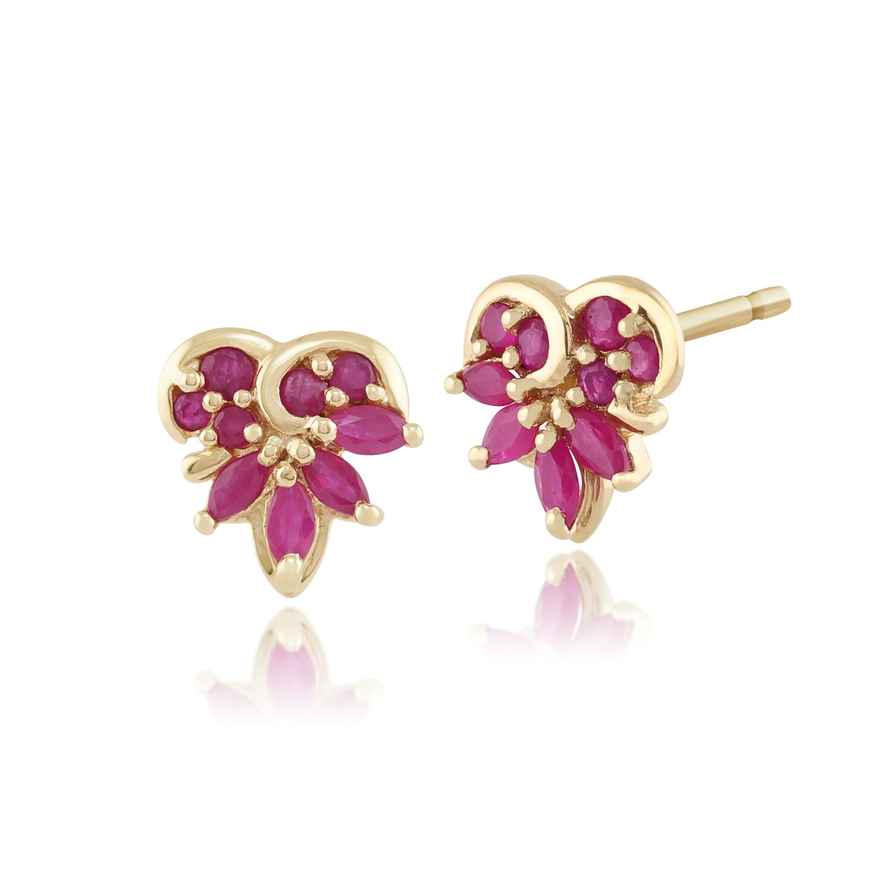Pendentif et Boucles d'Oreilles Clou Cœur Classique Or Jaune 375 Rubis Rond Cluster