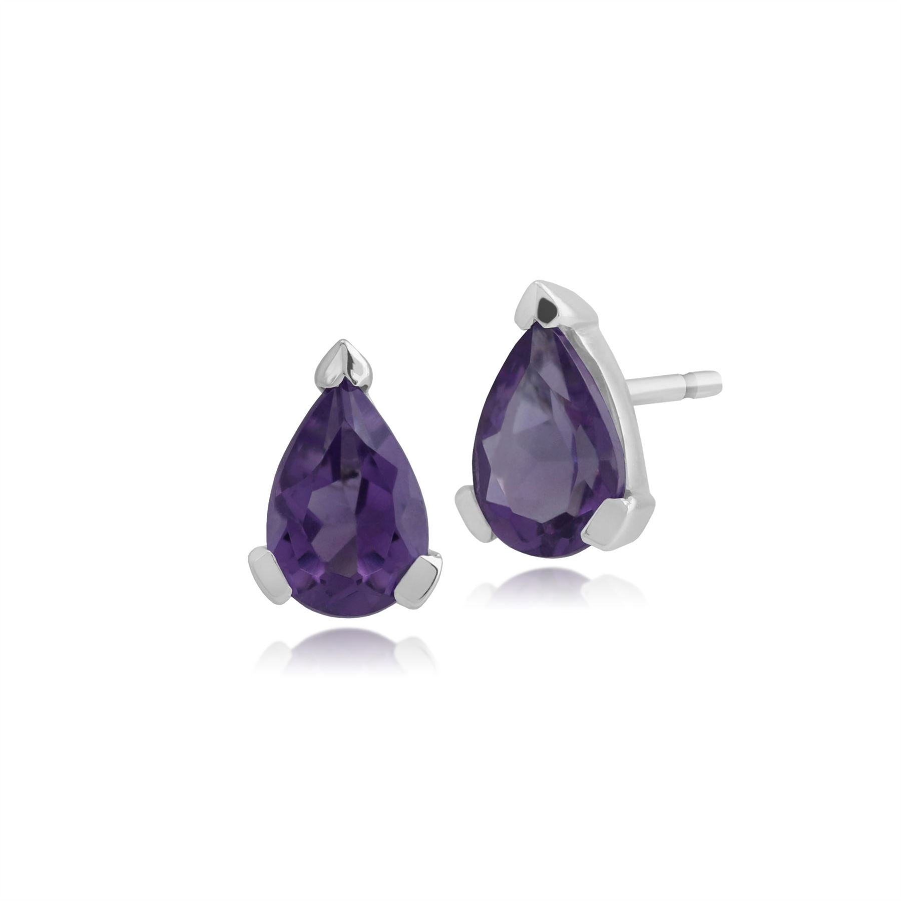 Pendentif et Boucles d'Oreilles Clou Classique Or Blanc 375 Améthyste Poire