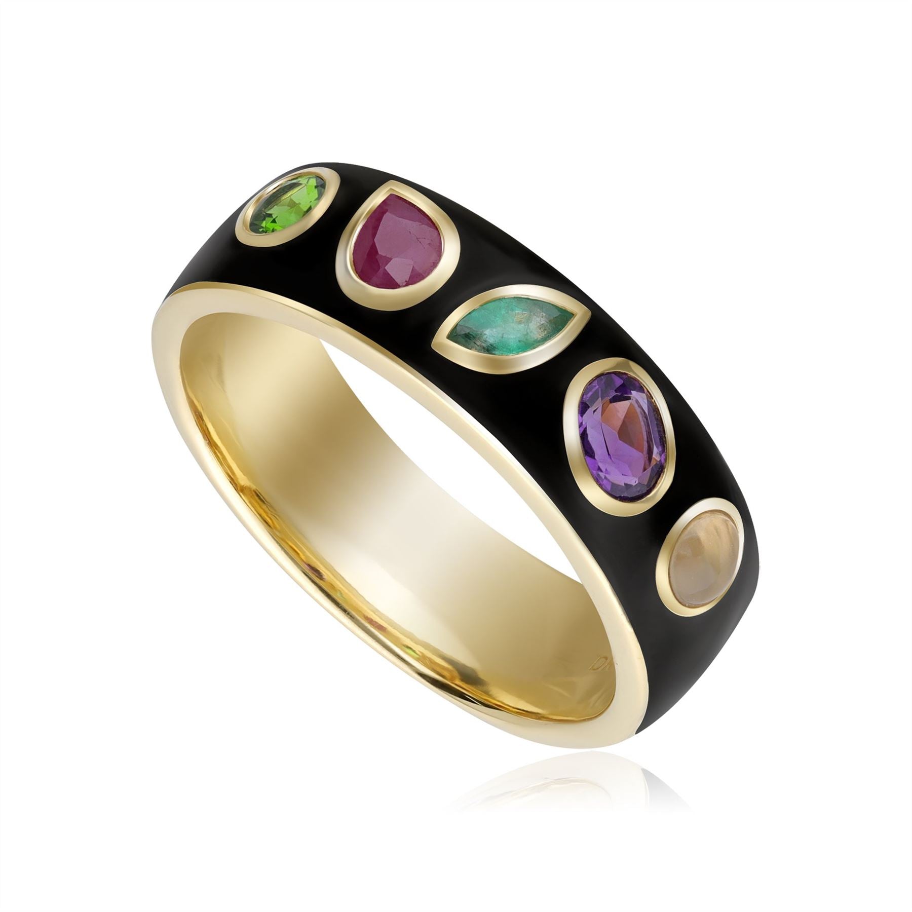 Bague Coded Whispers 'Dreams' Email noire et Pierres Précieuses
