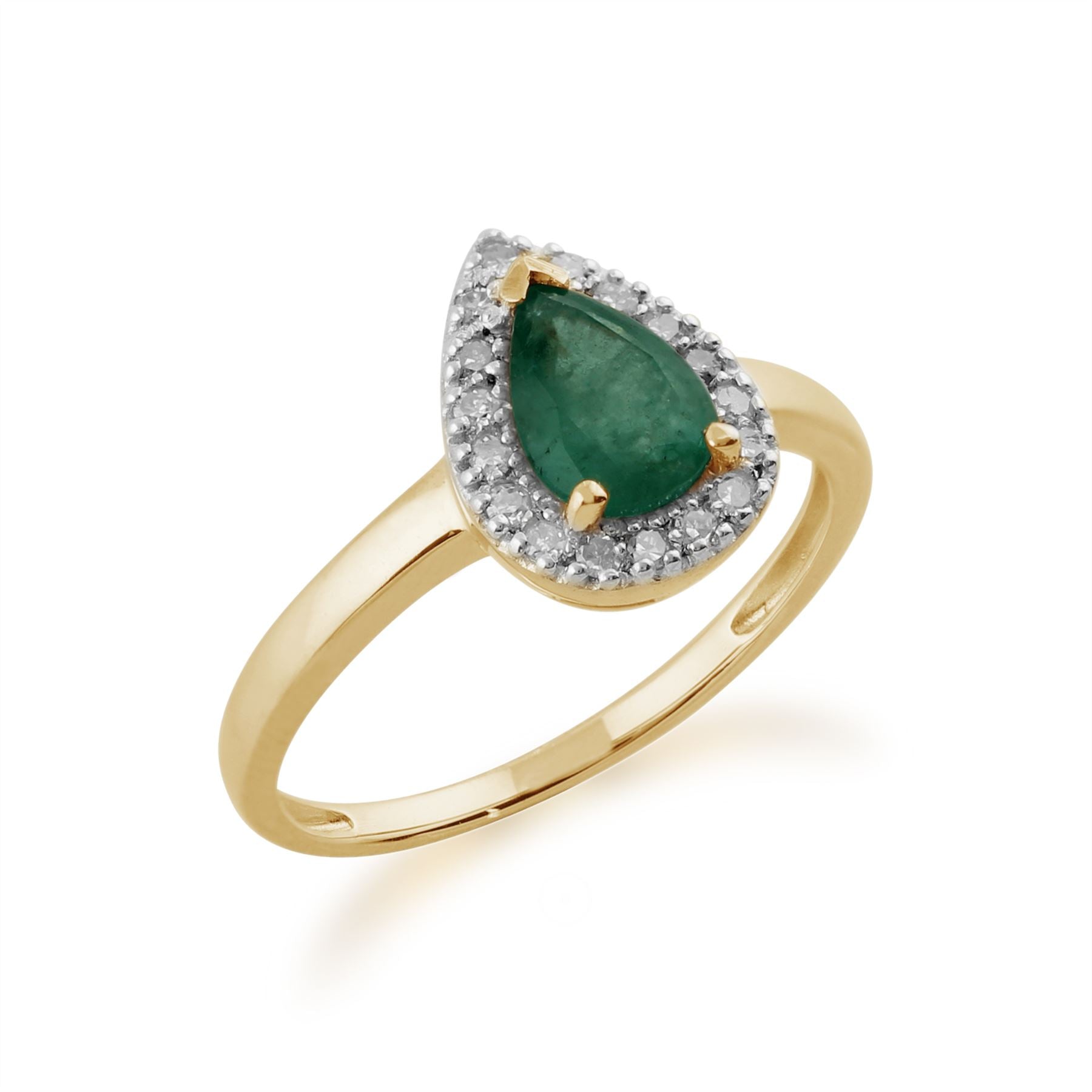Bague Classique Or Jaune 375 Emeraude Poire et Diamant