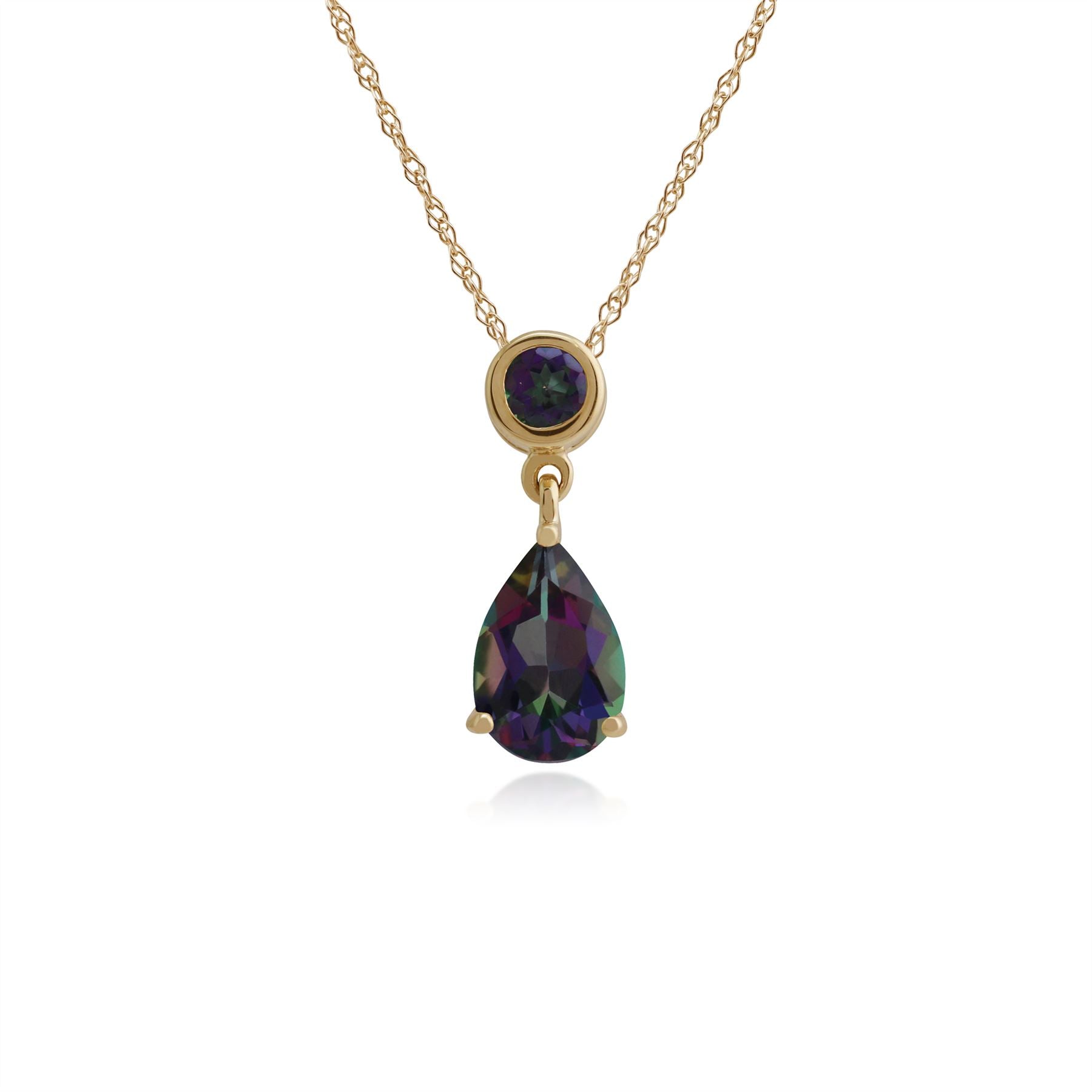 Pendentif et Boucles d'Oreilles Pendantes Classique Or Jaune 375 Topaze Mystique Ronde et Poire