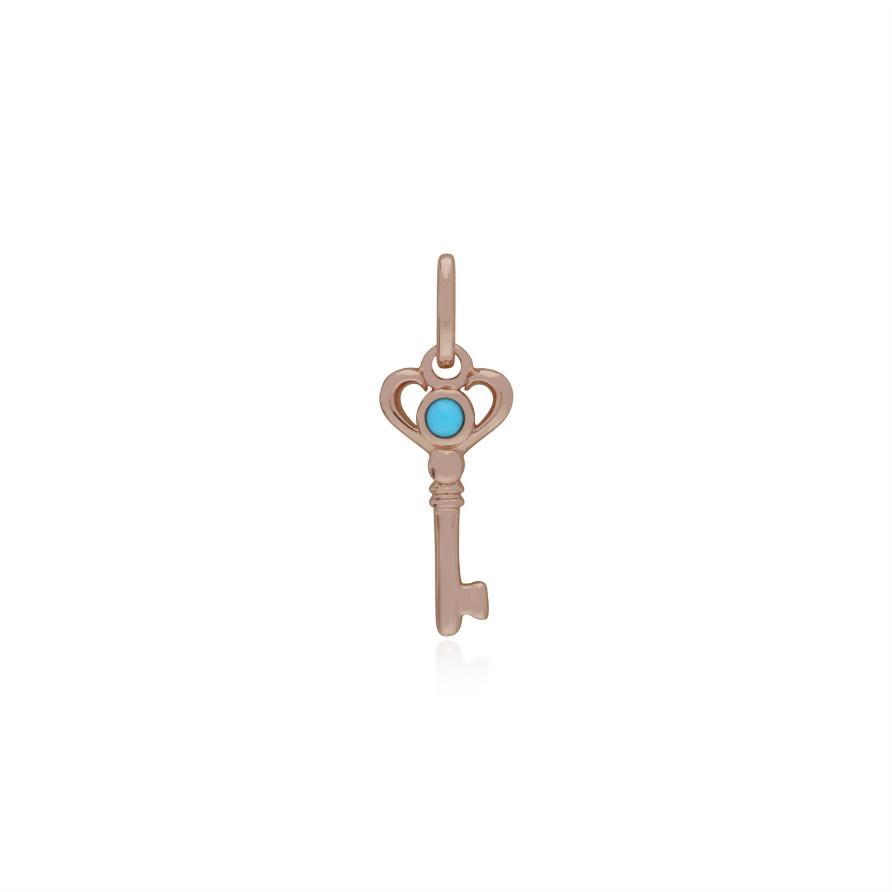 Pendentif Classique Cadenas Cœur Argent 925 Plaqué Or Rose et Charms Clé Turquoise