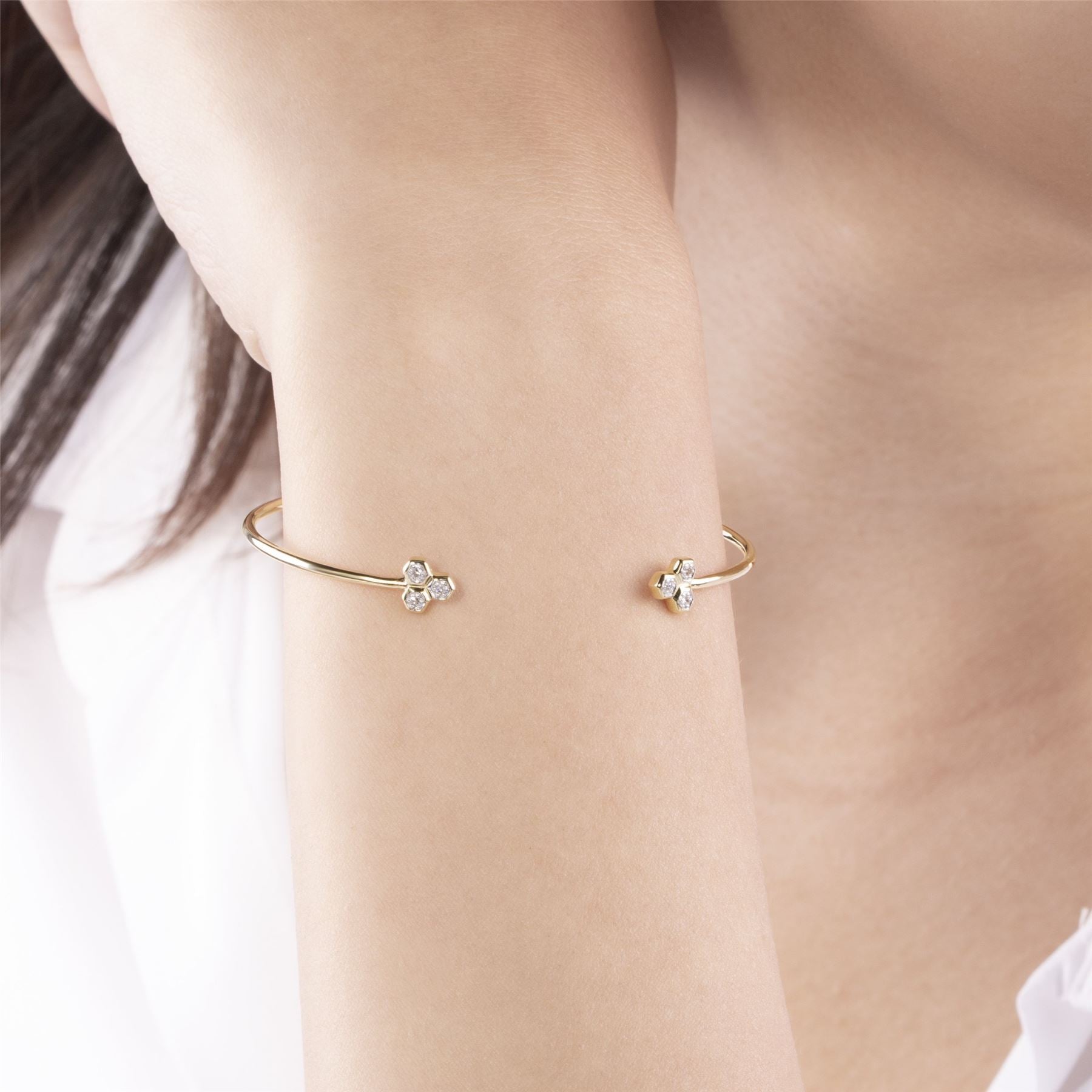 Bracelet Jonc Trilogie Géométrique Or Jaune 375 Diamant