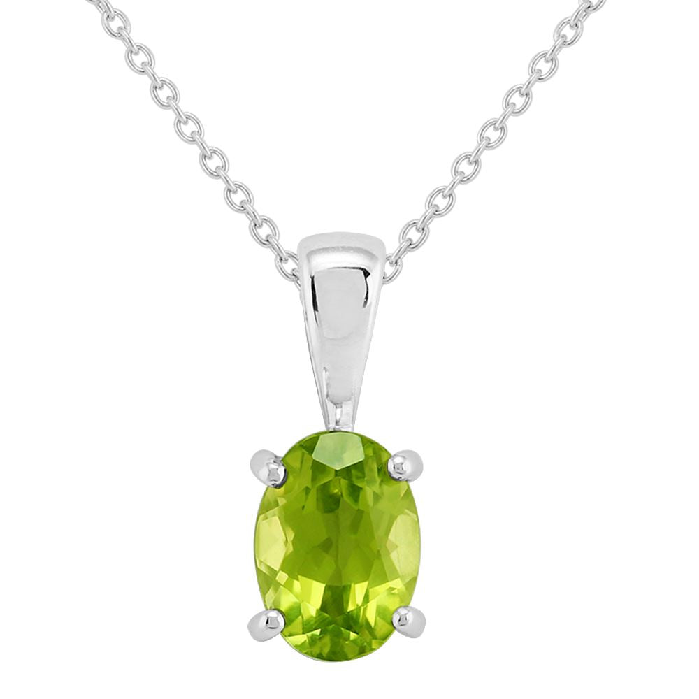 Pendentif Classique Or Blanc 375 Péridot Oval