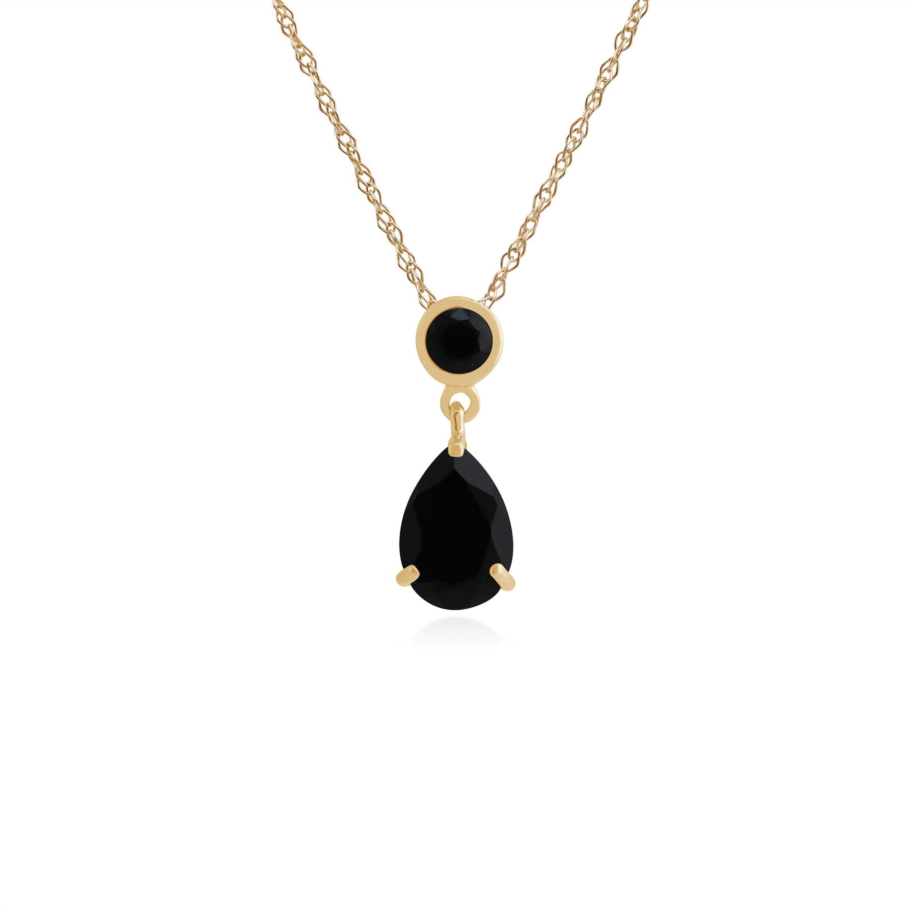 Pendentif et Boucles d'Oreilles Pendantes Classique Or Jaune 375 Onyx Noire Ronde et Poire