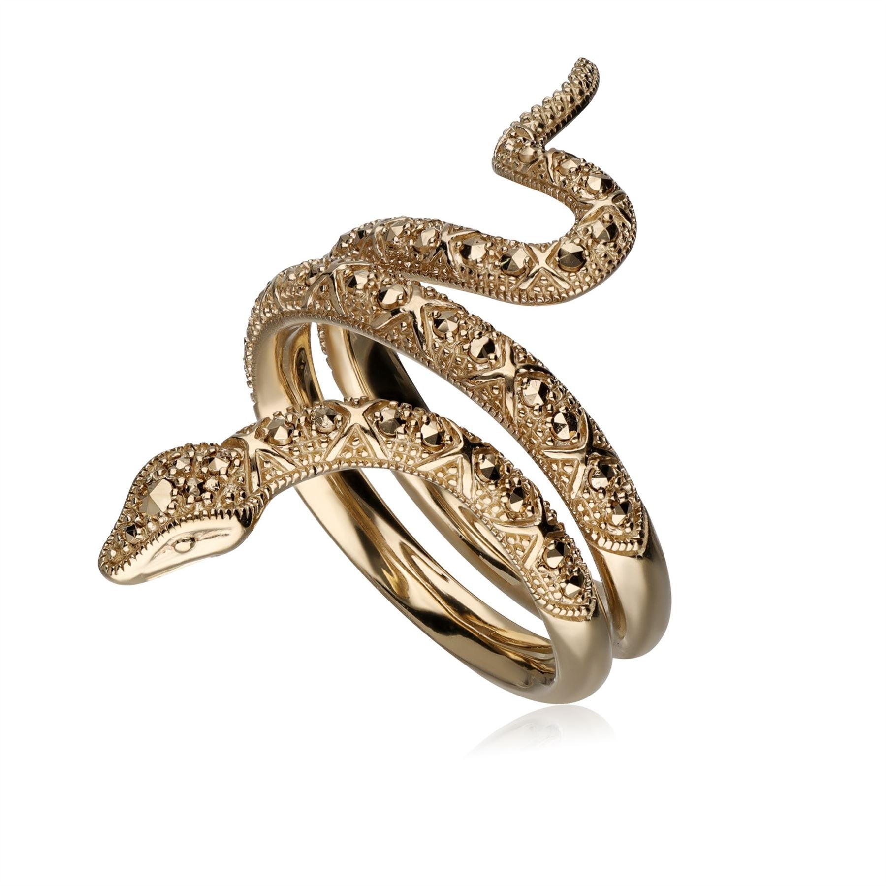 Bague Wrap Serpent Argent 925 Plaqué Or avec Marcassite