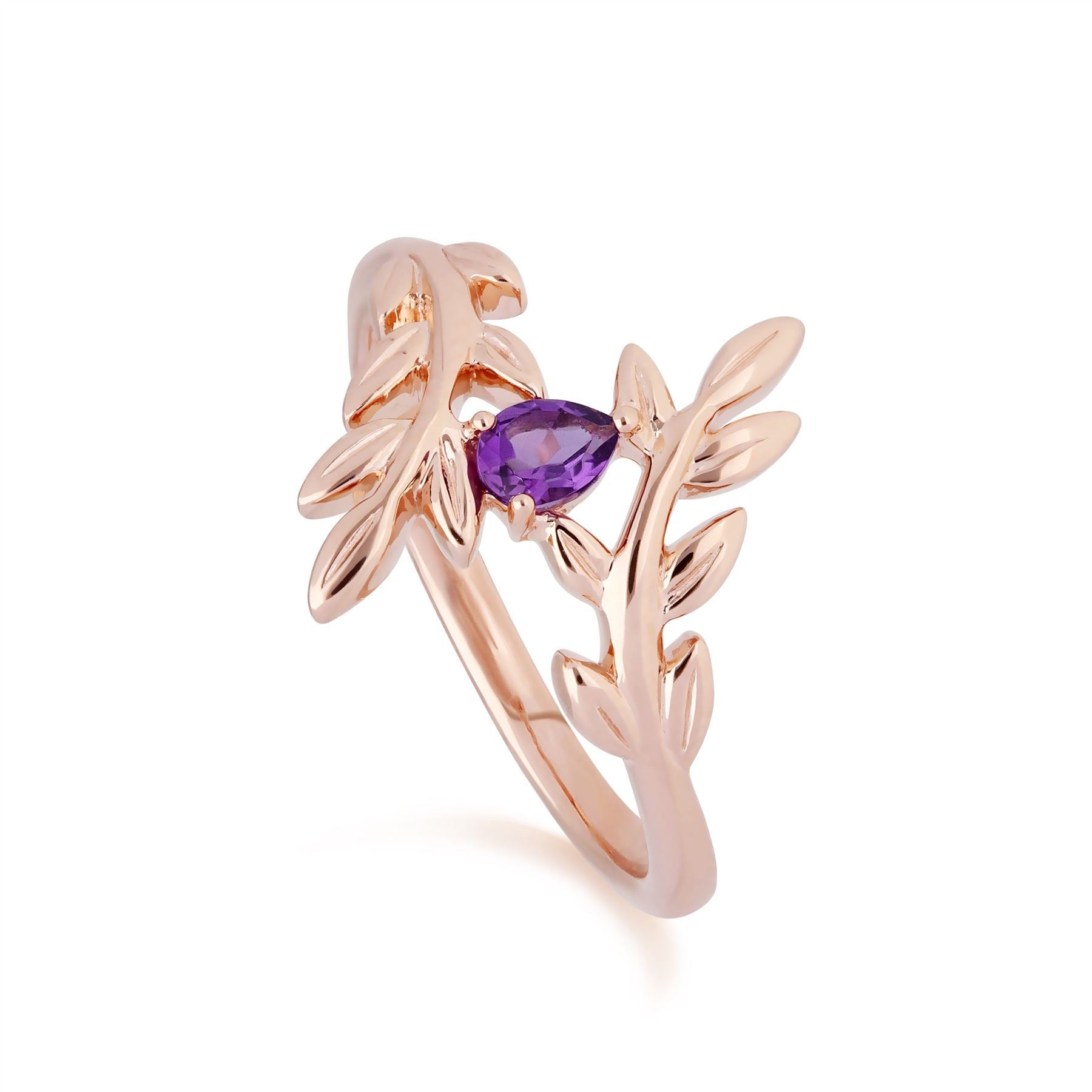 Bague O Leaf Branche d'Olivier Or Rose 375 Améthyste