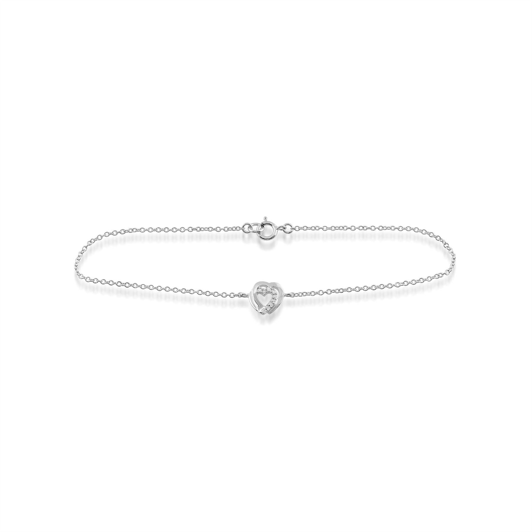 Bracelet Cœur Classique Or Blanc 375 Diamant Rond