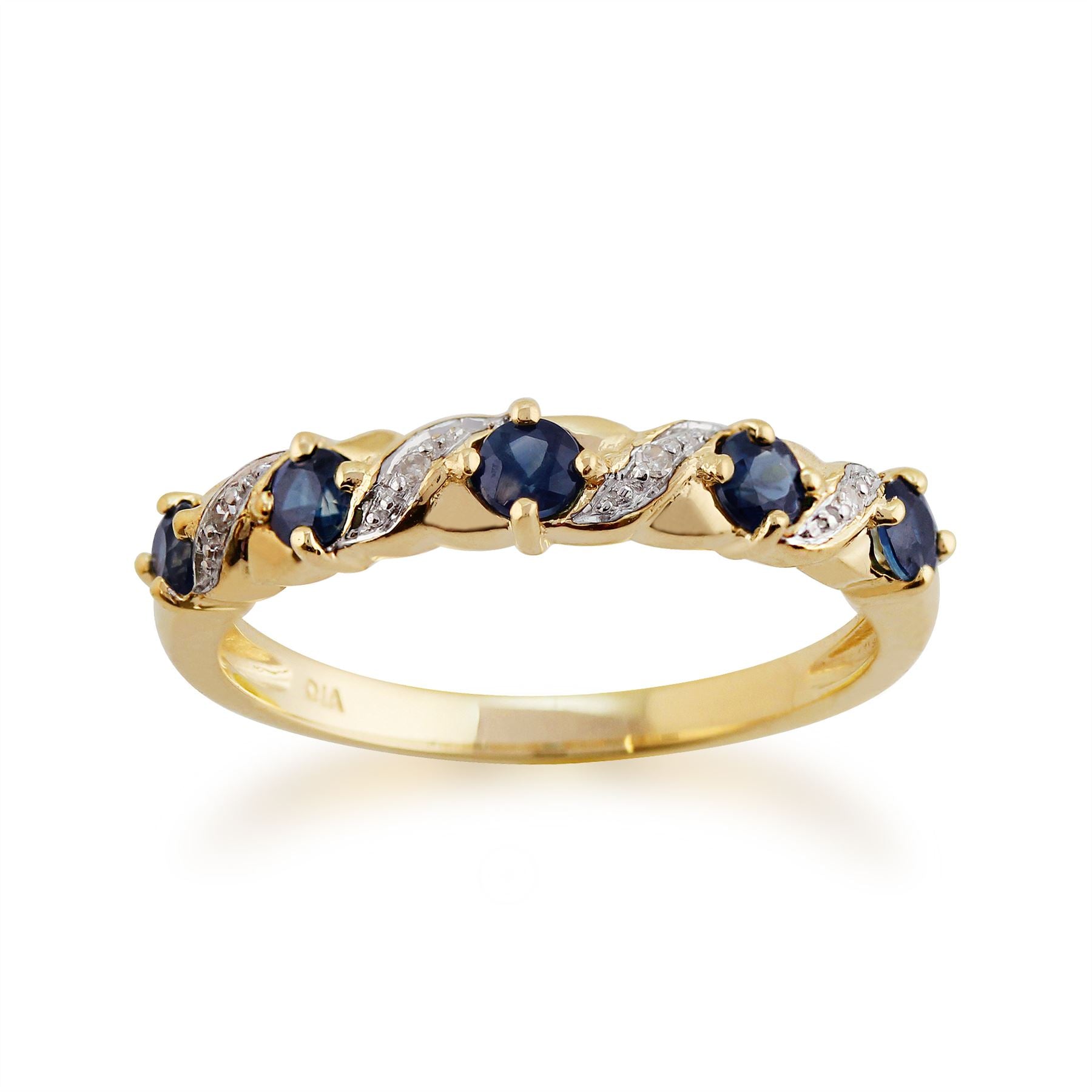 Bague Demi-Eternité en Or Jaune 9ct avec Saphirs et Diamonds Ronds