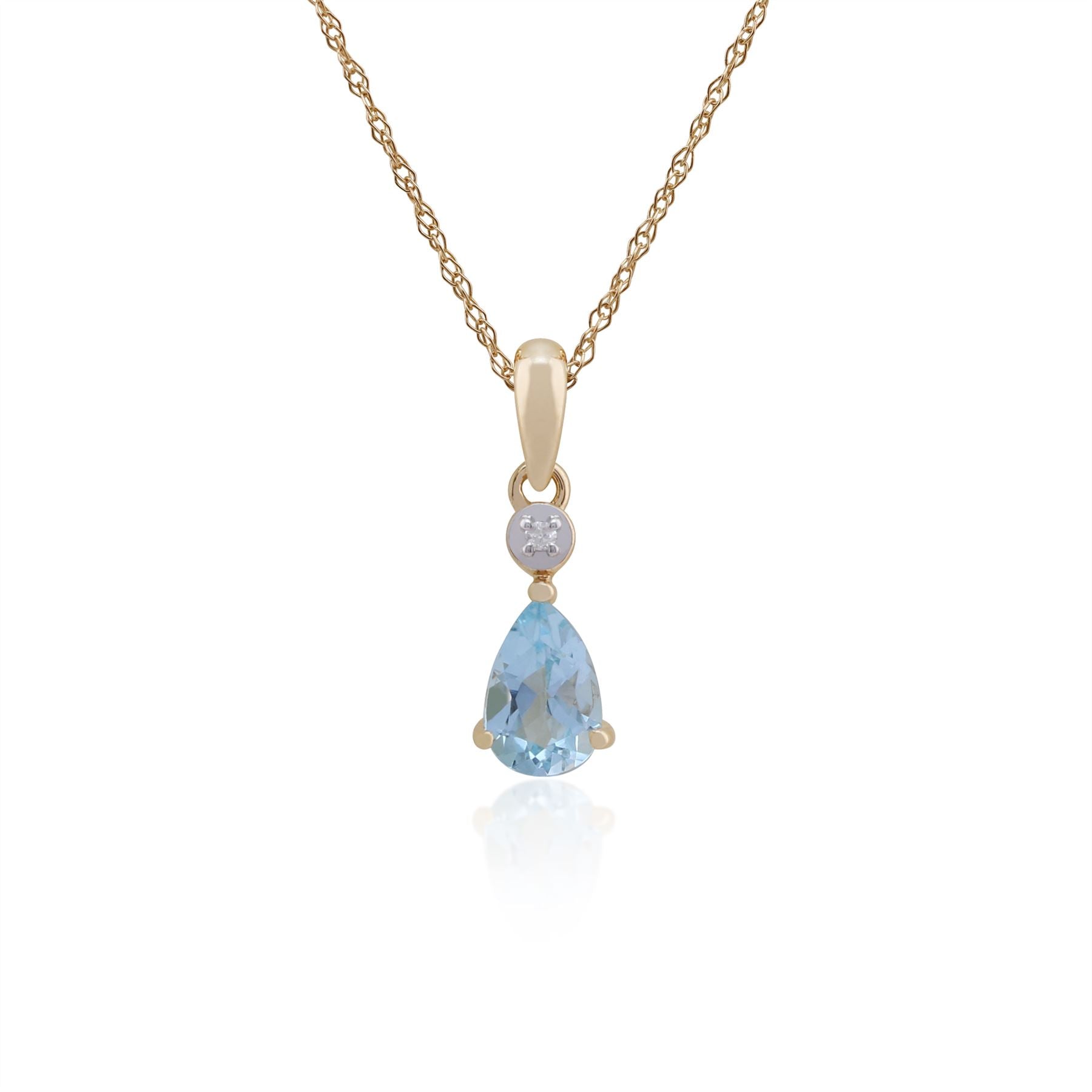 Pendentif et Boucles d'Oreilles Clou Classique Or Jaune 375 Topaze Bleue Poire et Diamant