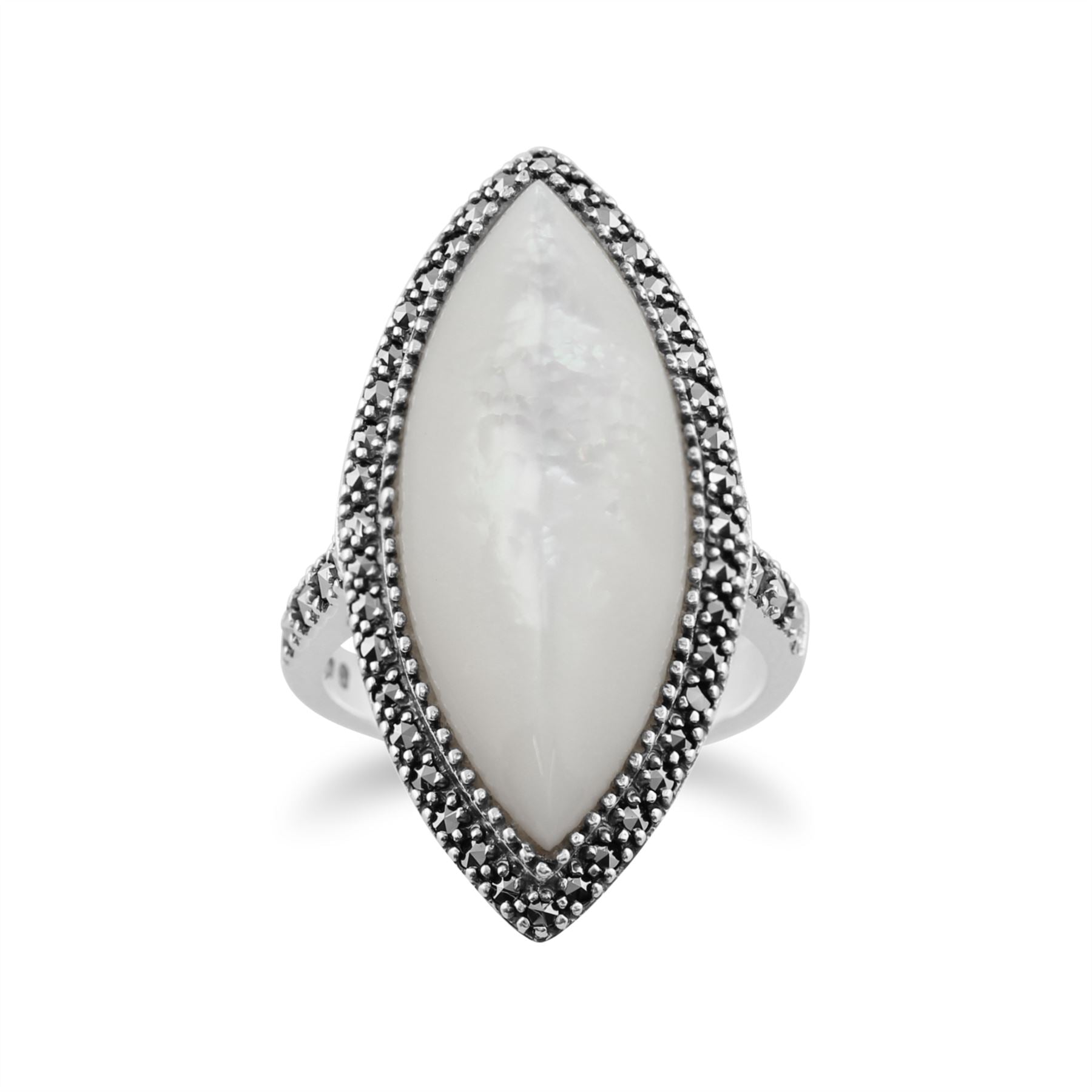 Gemondo Bague Art Déco, Argent Massif 925 14.5ct Nacre & Marcassite Déclaration Bague