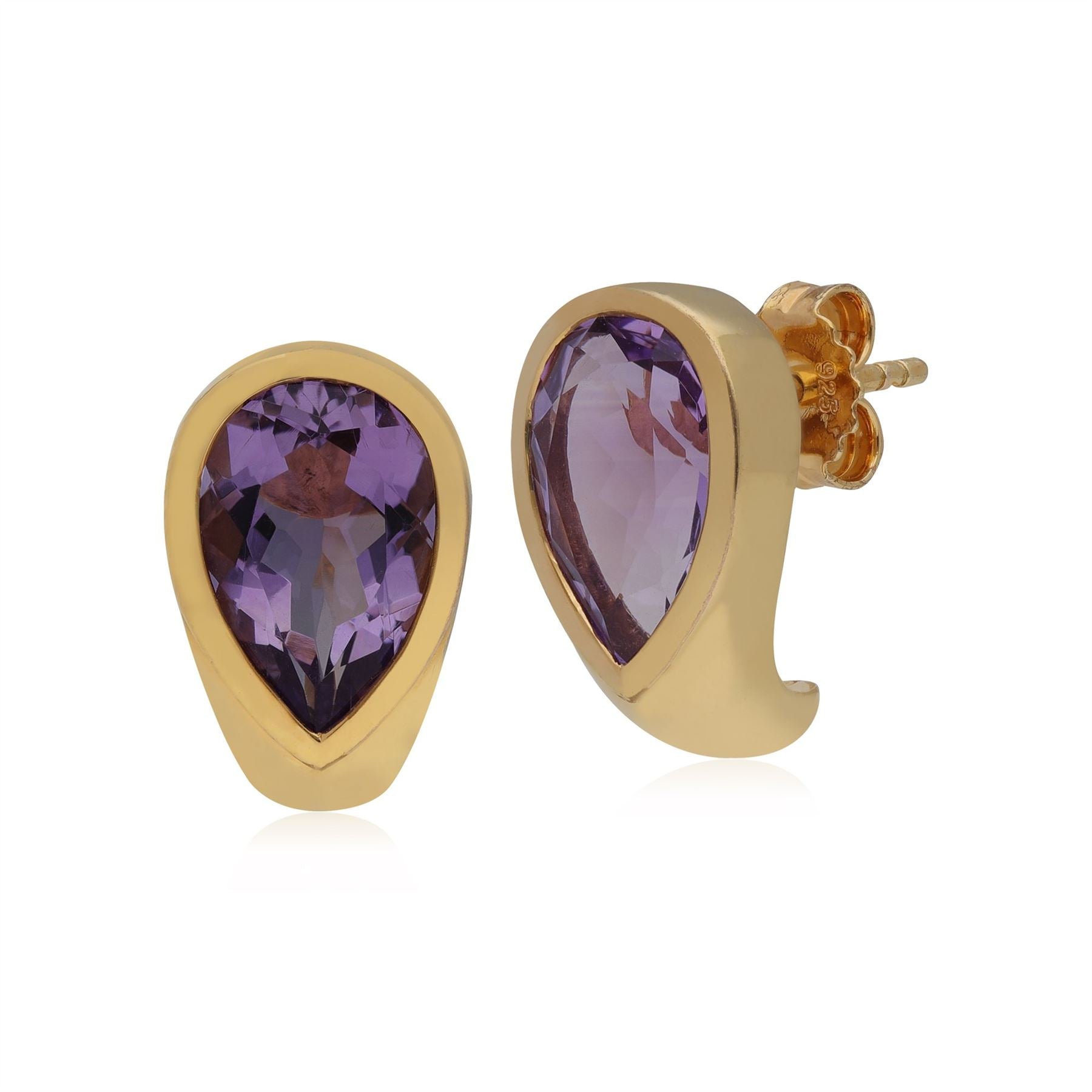 Boucles d'Oreilles Kosmos Argent 925 Plaqué Or Améthyste