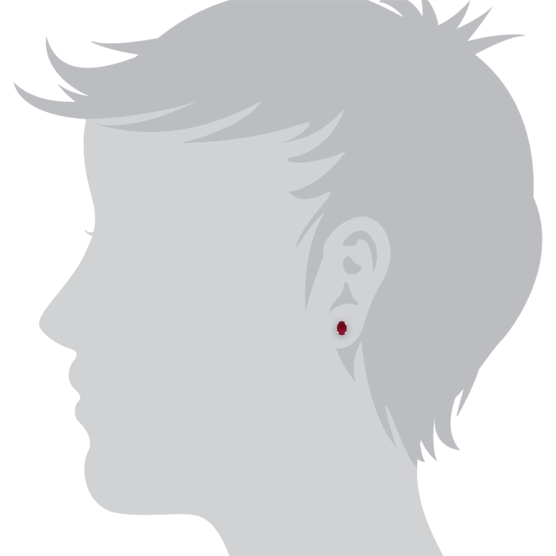 Pendentif et Boucles d'Oreilles Clou Classique Or Blanc 375 Rubis Oval