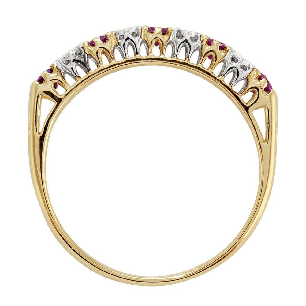 Bague Demi-Eternité en Or Jaune 9ct avec Améthystes et Diamants Ronds